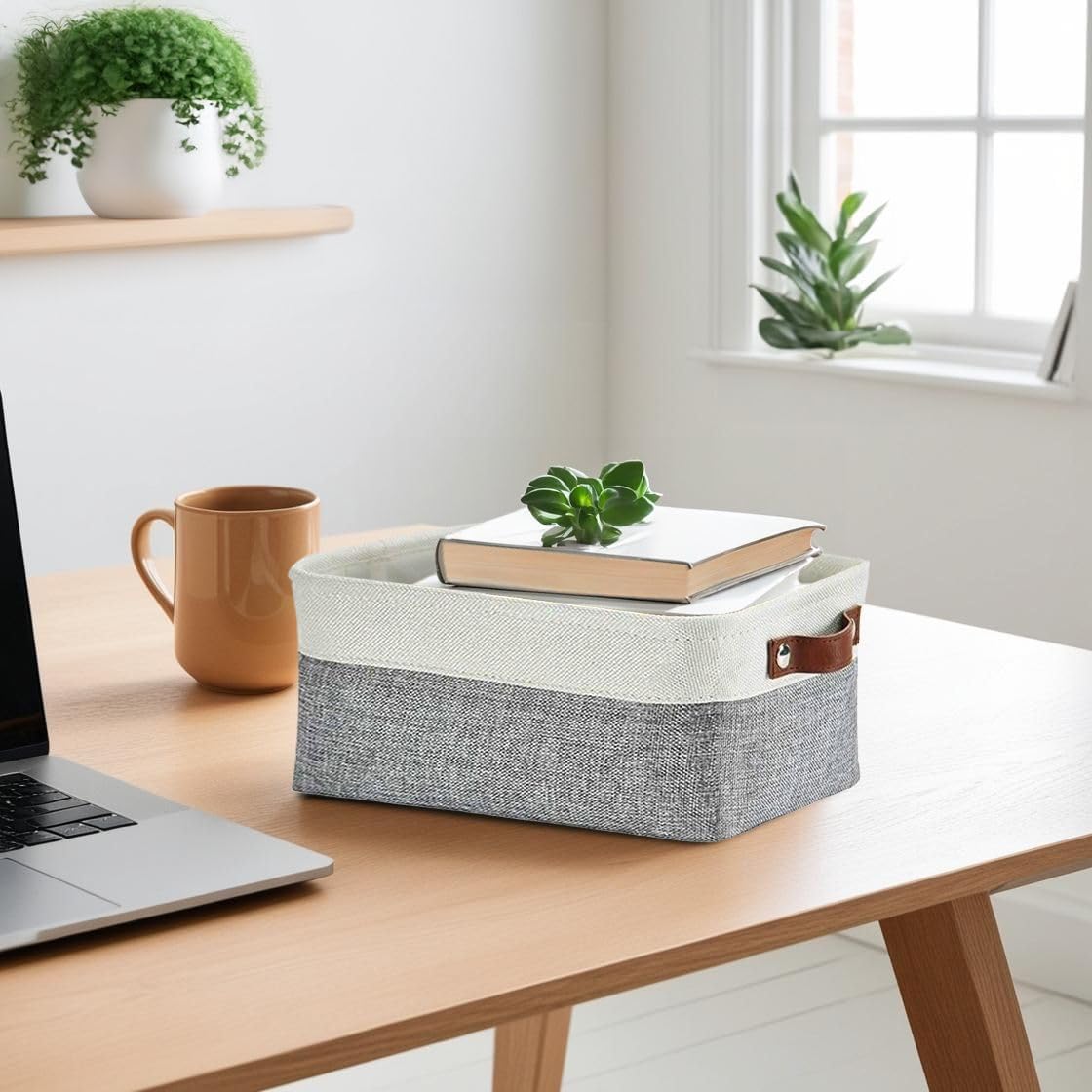 DECOMOMO Small Storage Basket, Closet Storage Bins, Baskets for Organizing Shelves (Grey & White, Small - 6 Pack)
