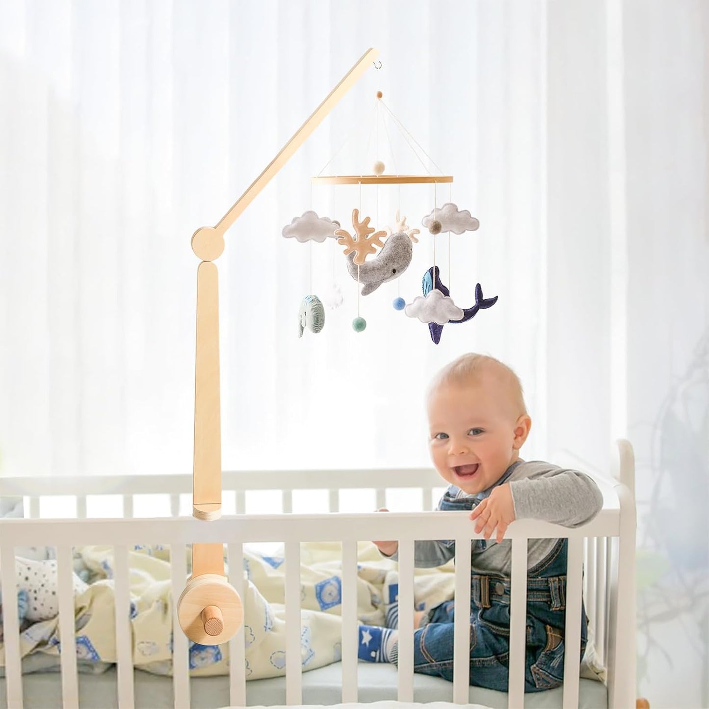 HI BABY MONMENT Crib Mobile Arm - Baby Mobile Hanger with 2-Height Settings Adjustable, Stabilizing Attachment for Added Safety, Mobile Arm for Crib, Sturdy & Secure Design for Nursery Mobile