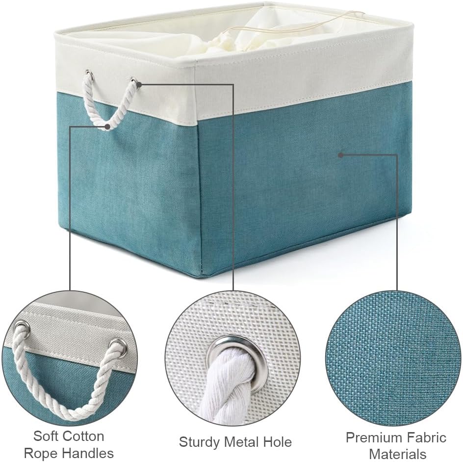 TheWarmHome Storage Bin for Shelves - Extra Jumbo 3 Pack 20.5L×15.7W×13.8H Storage Basket for Organizing, Fabrin Storage cubes with Drawstring Cover for Living Room Bedroom Decor Closet(White & Green