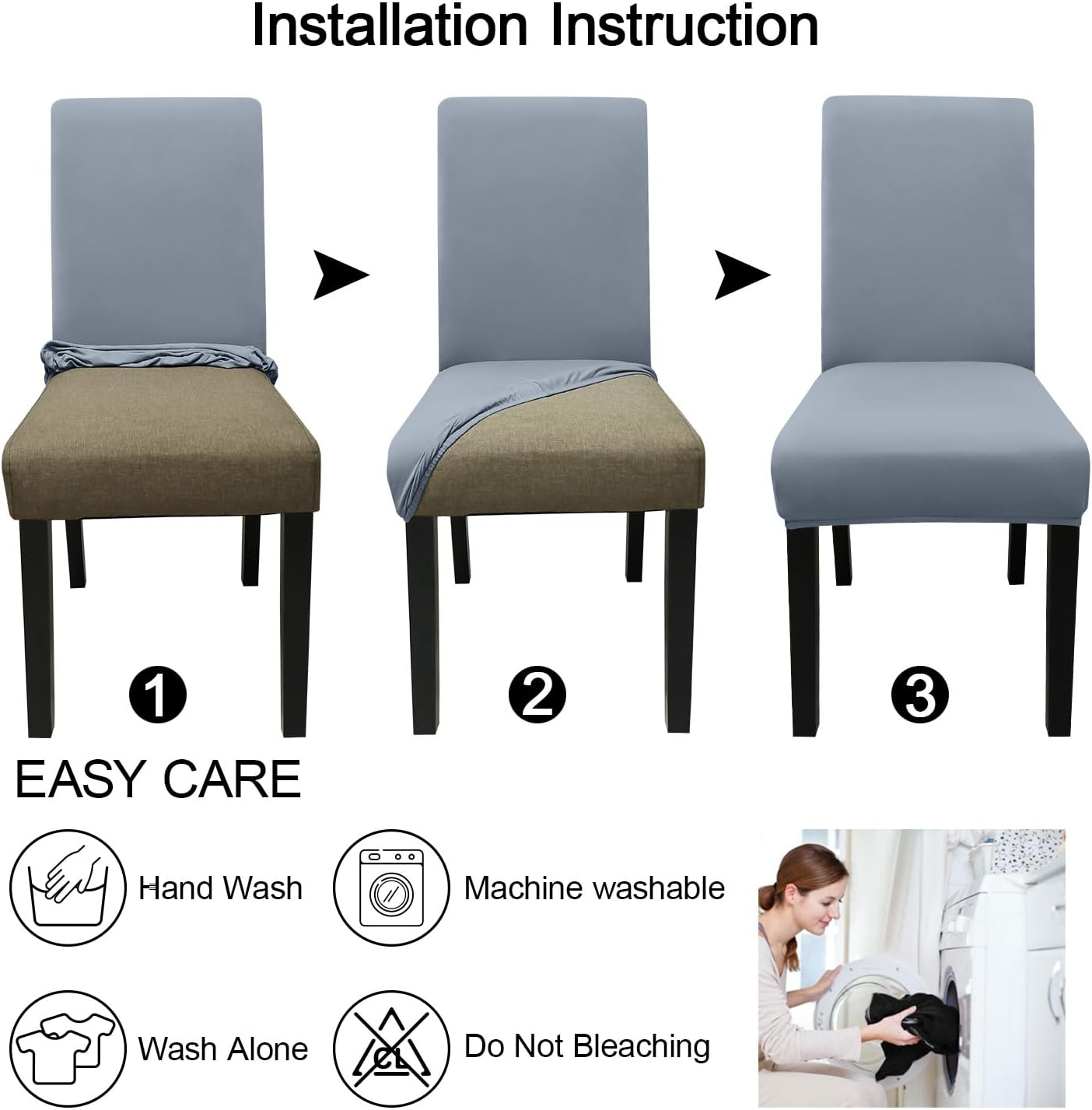 JQinHome 6 Pcs Dining Chair Slipcover,High Stretch Removable Washable Chair Seat Protector Cover for Home Party Hotel Wedding Ceremony(Light Grey)