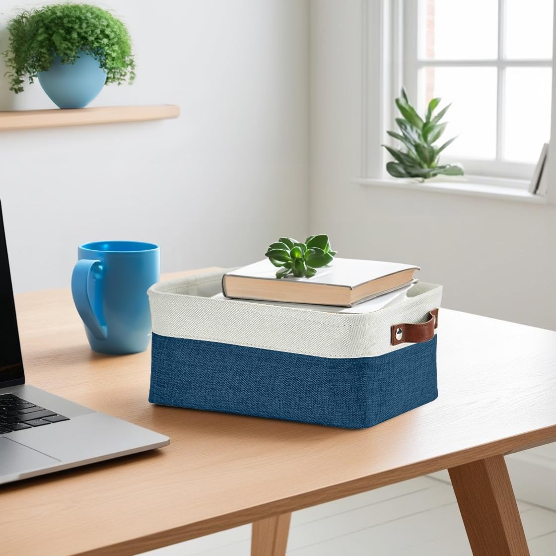 DECOMOMO Small Storage Basket, Closet Storage Bins, Baskets for Organizing Shelves (Navy Blue & White, Small - 6 Pack)