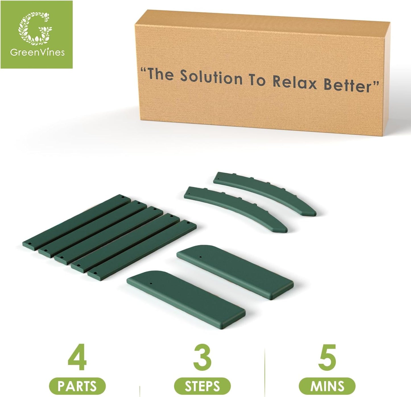 GREENVINES Adirondack-Ottoman | Set of 2 | HDPE Plastic | Outdoor Footrest | All Weather | Foot Rest | Foot Stool | Forest | for Adirondack Chair | for Patio Backyard Pool