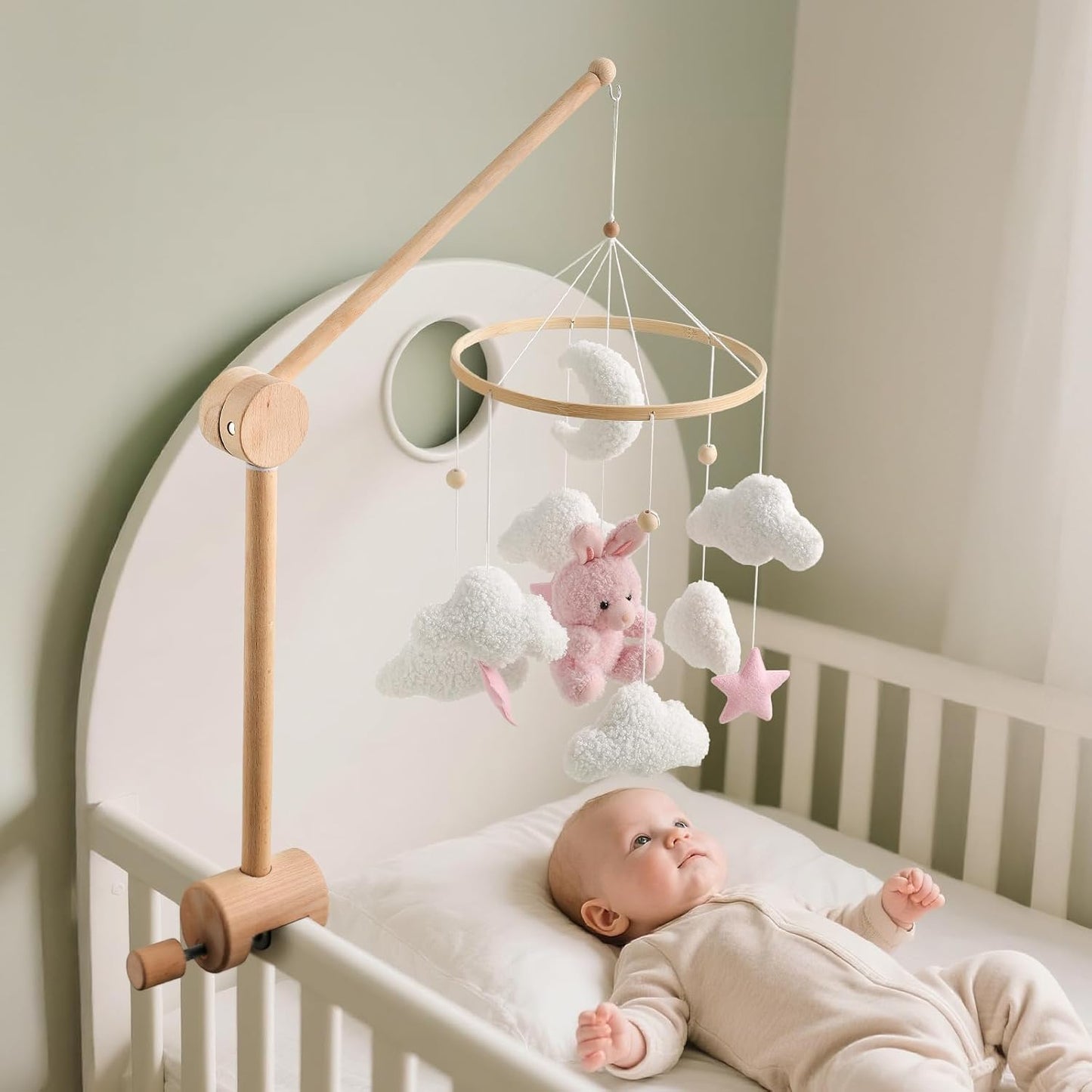HI BABY MONMENT Crib Mobile Arm - Baby Mobile Hanger with 360° Vertical Adjustment, Stabilizing Attachment for Added Safety, Mobile Arm for Crib, Sturdy & Secure Design for Nursery Mobile