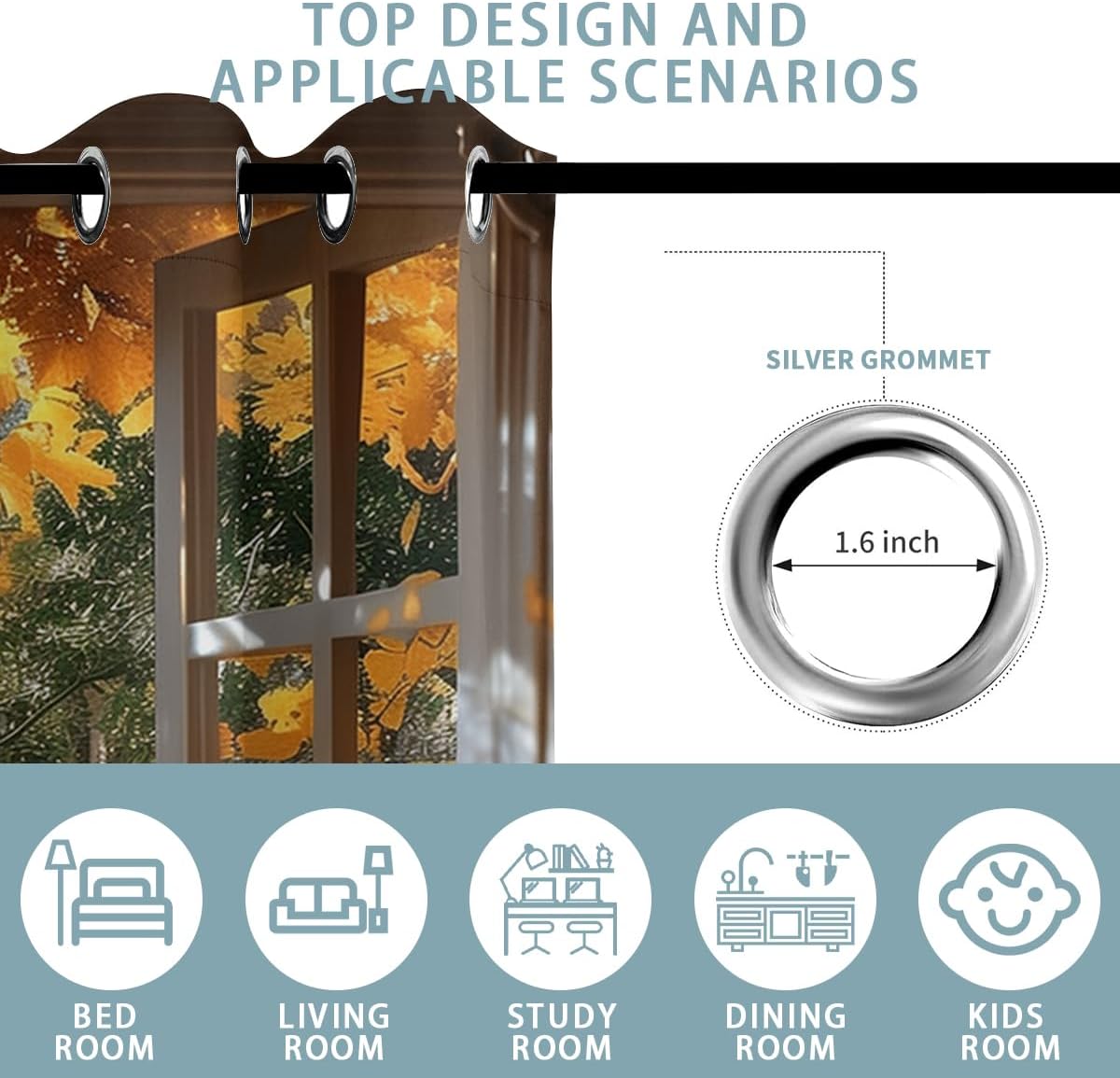 Landscape Blackout Curtains for Girls Boys Teens Home Decor, Nature 3D Autumn Fall Forest Maples Grommet Thermal Insulated Drapes Darkening Window Curtain for Bedroom Living Room, 84 x 84 Inch