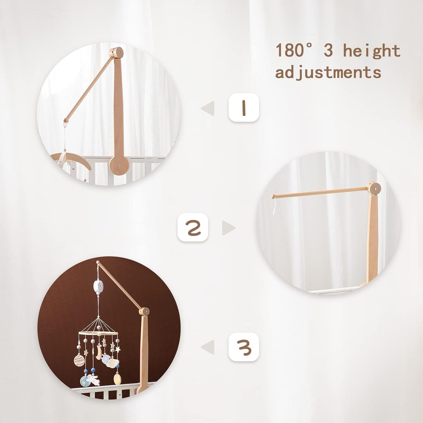 Baby Crib Mobile Arm,HBM Wooden Mobile Arm for Crib Mobile Hanger for Crib Baby Girl Nursery Decor