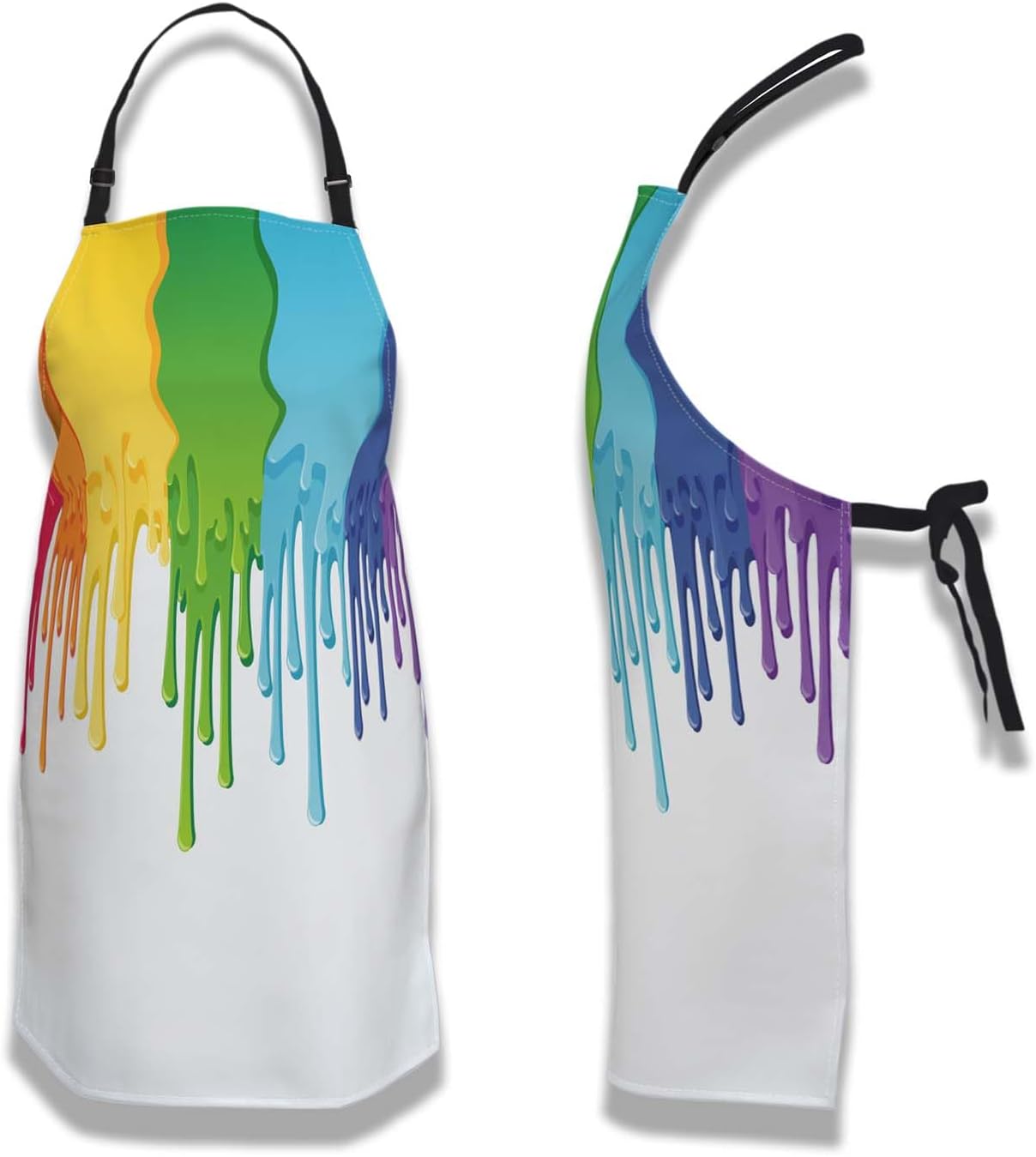Cook Apron Women Rainbow Paint Border Fun Aprons for Men for Kitchen Cooking Restaurant BBQ Painting Crafting Gardening 27” (W) x 31” (H), Waterproof Aprons