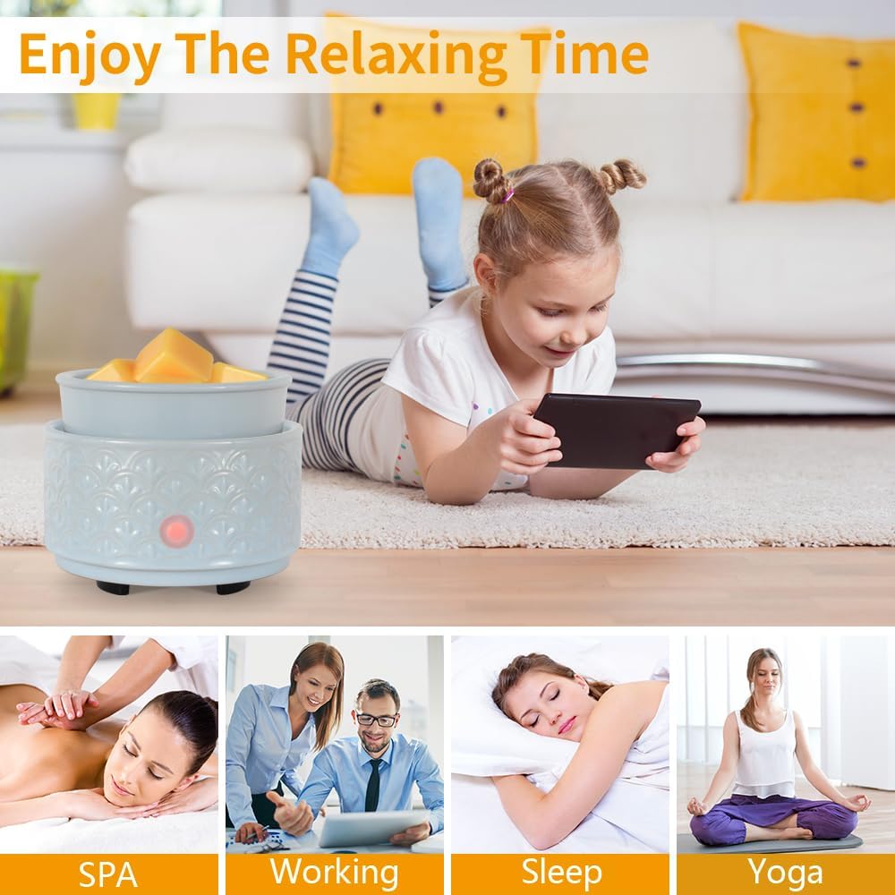 kobodon Ceramic Wax Melt Warmer - 3-in-1Electric Wax Warmer-Fragrance Candle Burner for Scented Wax Tarts and Essential Oils - Wax Melts as Gifts for Moms Grandma Women Girls(Blue)