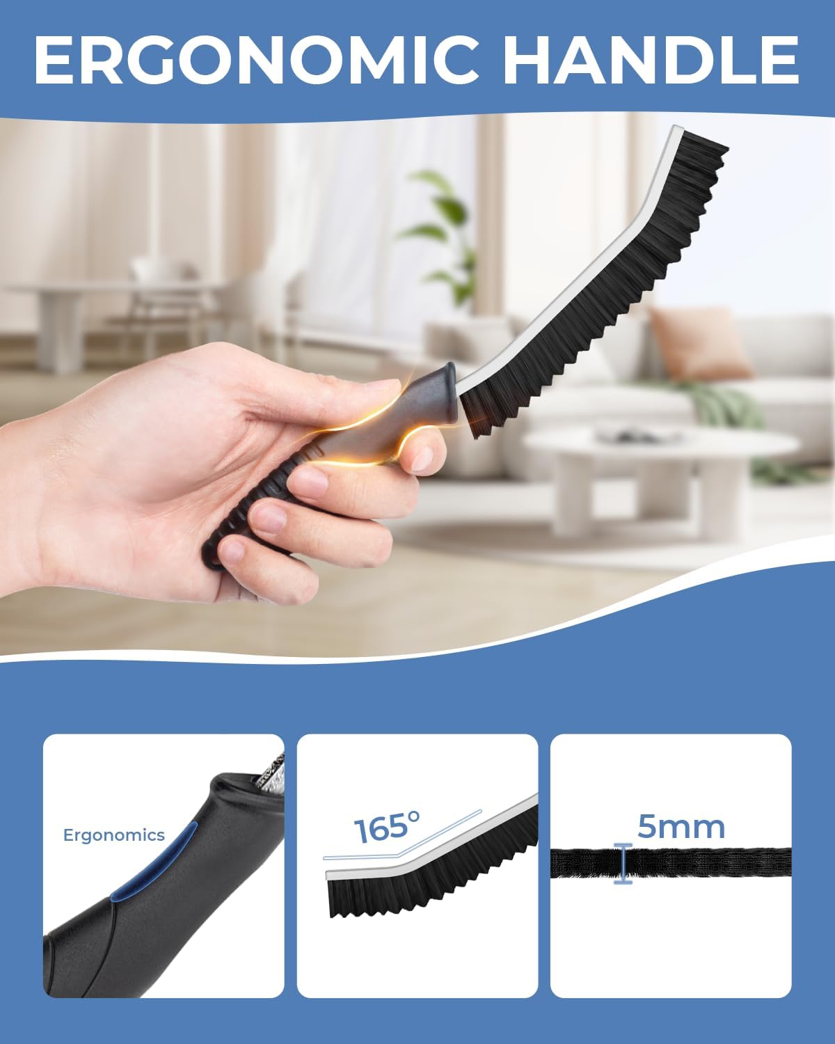 Crevice Cleaning Brushes, Cleaner Scrub Brush Tool for Hard to Reach Tight Space, Home Essentials, Serrated Scrub Brushes, Cleaning Supplies for Shower, Bathroom, Kitchen, Toilet (6, Black)