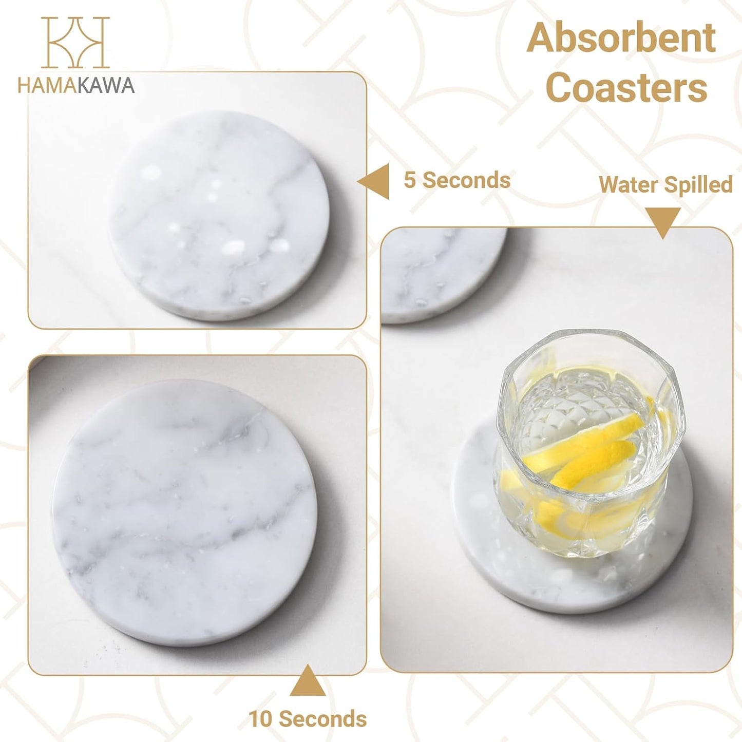 Real Natural Marble Coasters Set of 4, Carrara White Limestone 4 Inch/10 cm, Modern Round Stone, Trendy Drink Coasters for Coffee Table, Kitchen Decor, Office