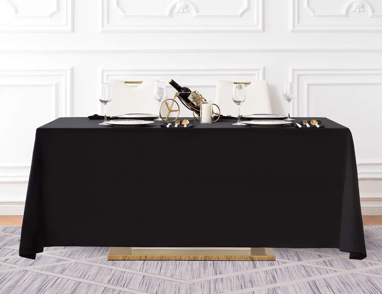 Surmente 10 Pack Black Tablecloth 90 x 156-inch Rectangular Polyester Table Cloth for Weddings, Banquets, or Restaurants