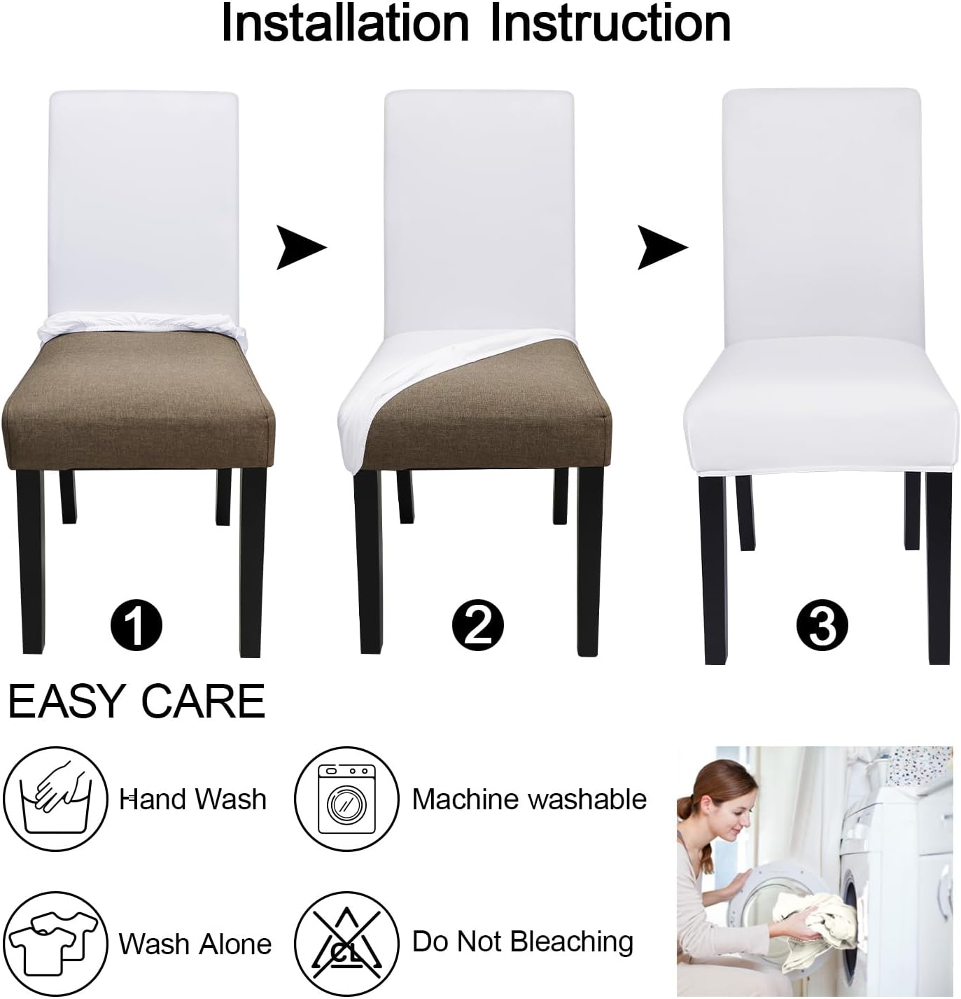JQinHome 6 Pcs Dining Chair Slipcover,High Stretch Removable Washable Chair Seat Protector Cover for Home Party Hotel Wedding Ceremony (White)