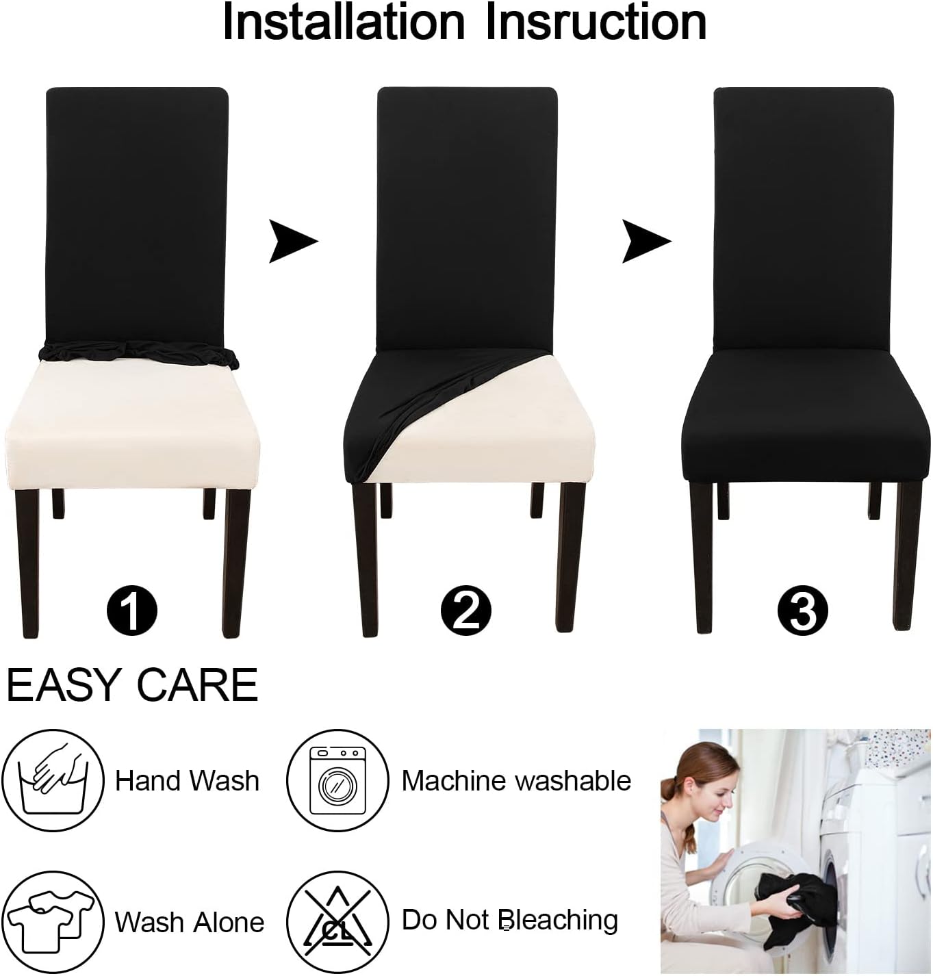 JQinHome Dining Chair Covers Dining Room Chair Slipcovers, High Stretch Removable Washable Parsons Chair Slipcover for Home Party Hotel Wedding Ceremony (Black)