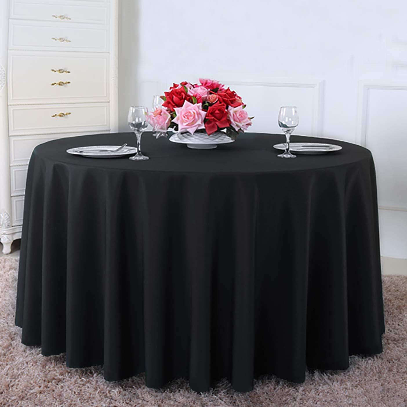 Surmente Black Tablecloth for Round Tables, 90-inch Round Table Cloths for Weddings, Banquets, or Restaurants