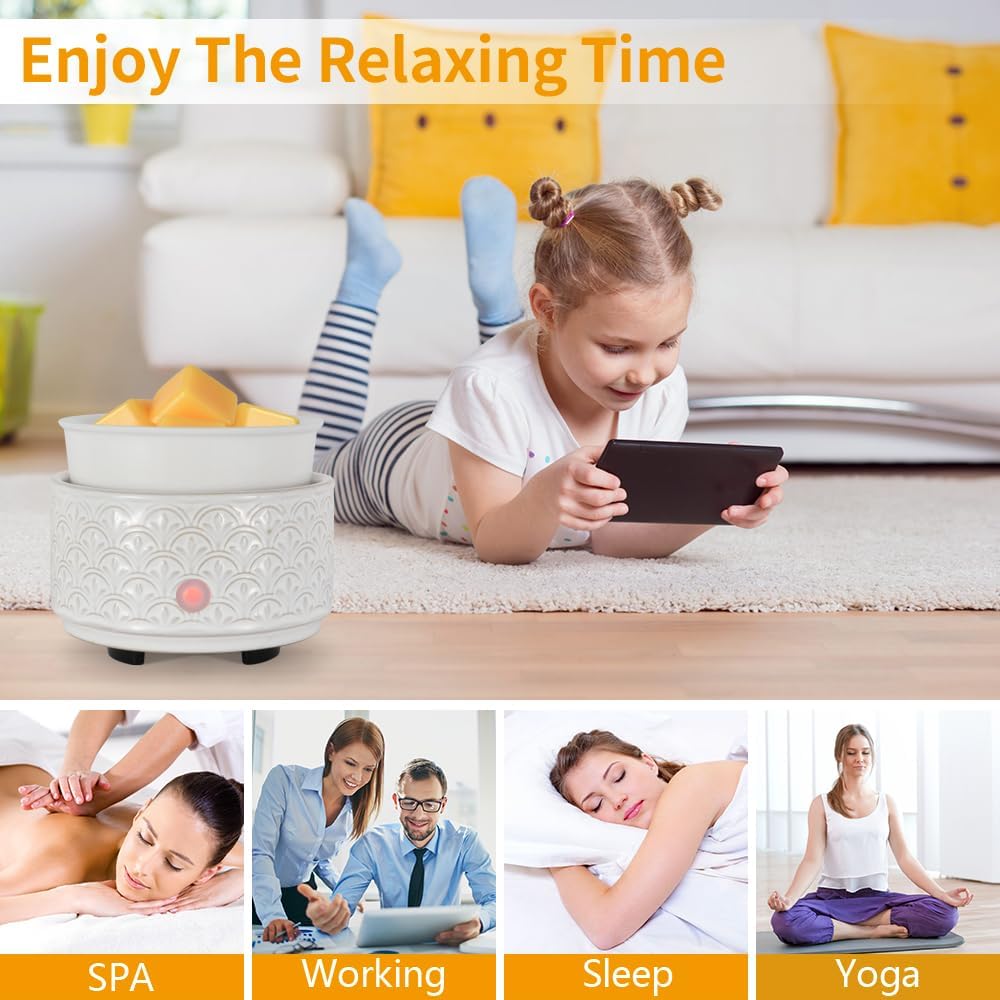 kobodon Ceramic Wax Melt Warmer - 3-in-1Electric Wax Warmer-Fragrance Candle Burner for Scented Wax Tarts and Essential Oils - Wax Melts as Gifts for Moms Grandma Women Girls(White-Gray)