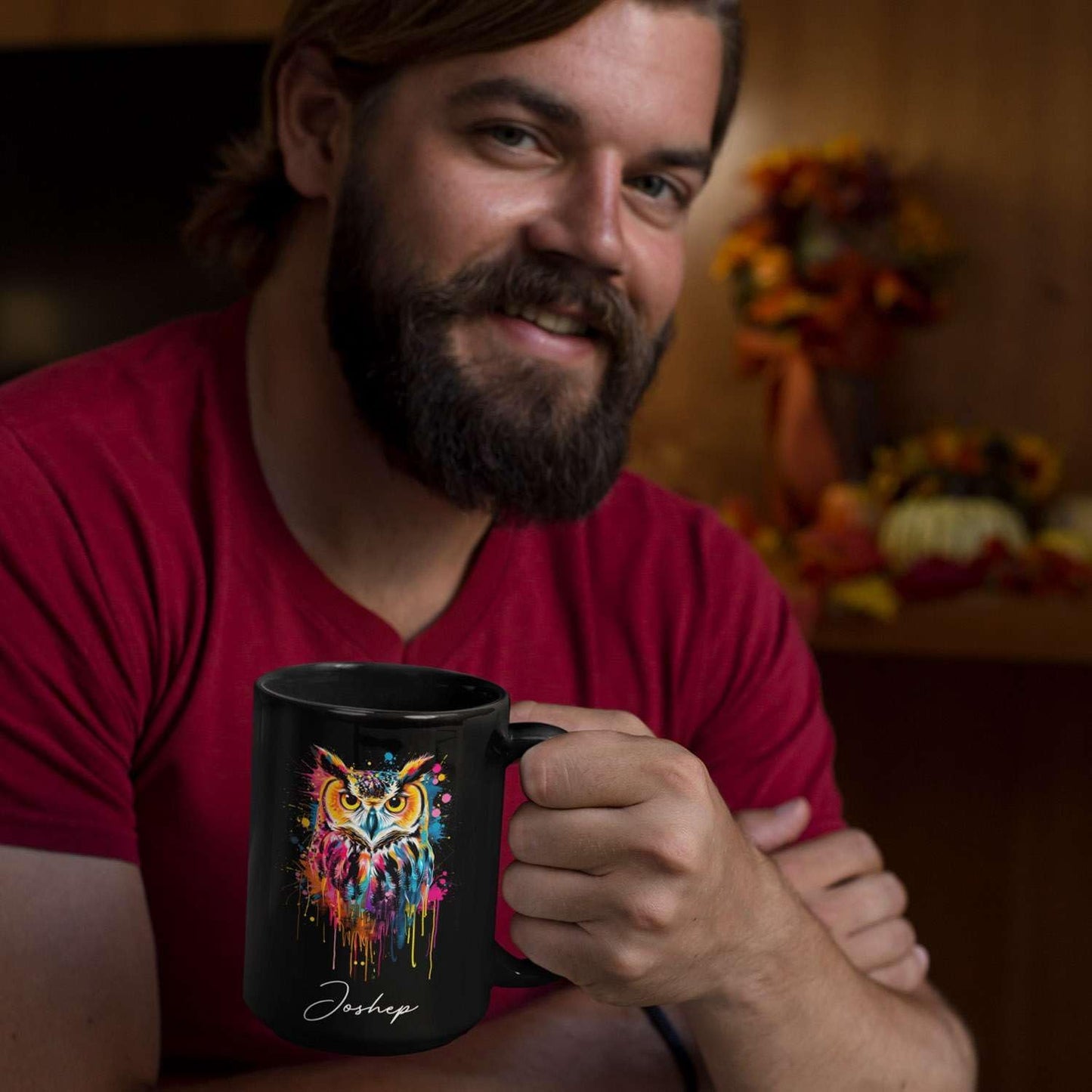 Personalized Name Owl Animal Coffee Mug, Custom Owl Black Cup, Gift For Men Women, Unique Colorful Owl Mug, Animal Cup For Owl Lovers, Customized Owl Ceramic Mug 11oz 15oz, Owl Cup