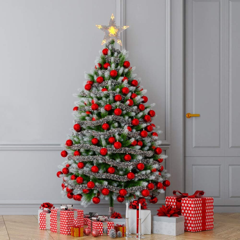 Small Christmas Tree Topper Star with LED Lighted 6" Star Treetop Rustic Holiday Tree Toppers Battery Powered for Indoor Xmas Ornaments Party Home Decoration Warm White