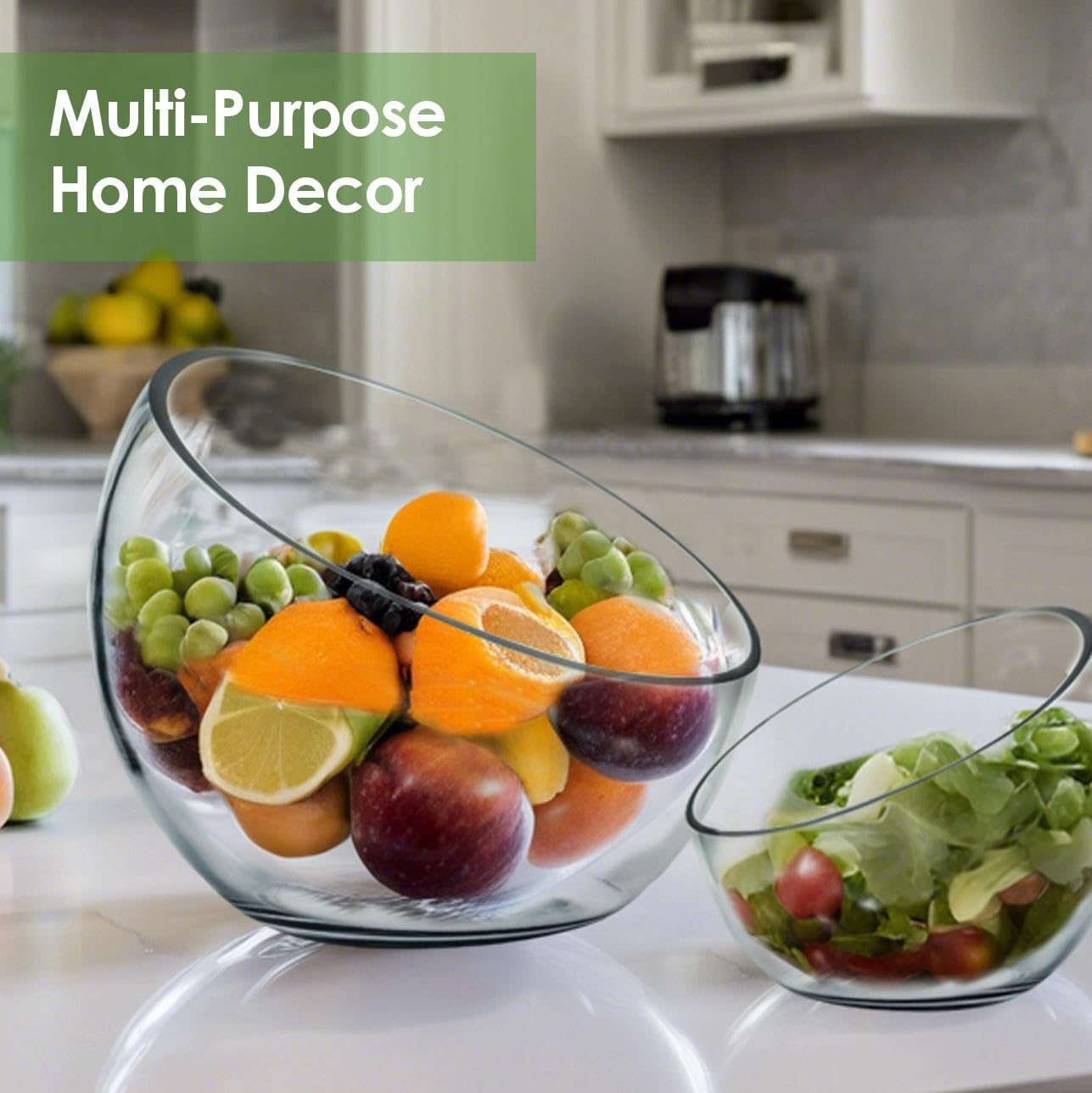 Craft And Party, Slant Cut Bowl Glass Vase, Glass Fish Bowl Vase, 8.5" Height x 10" Width Fruit Jar, Candy Dish, Clear Terraium, Flower Vase Centerpiece