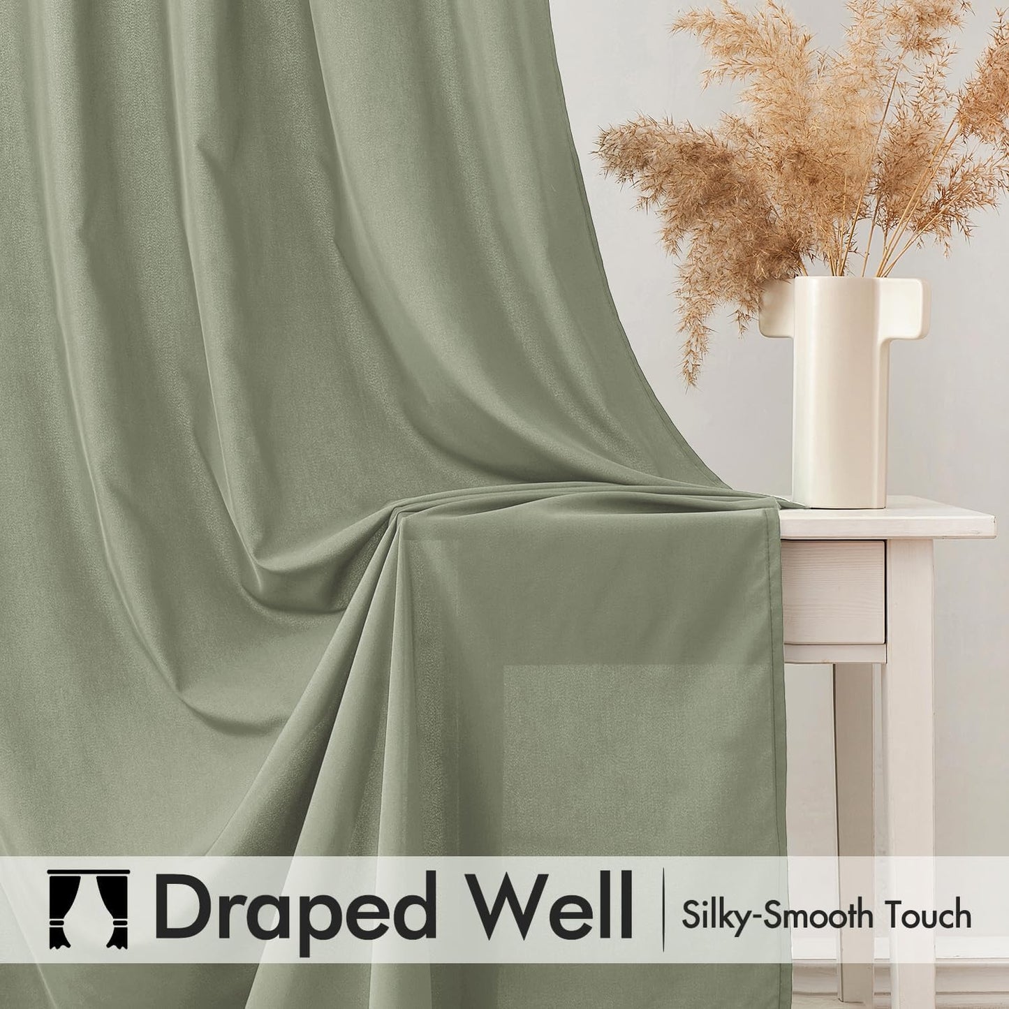 MIULEE Sage Green Privacy Sheer Curtains That Let Light in 96 Inches Long Non-See-Through Semi Sheer Curtain Light Filtering Window Curtains Drapes for Living Room Bedroom 2 Panels Set 42 X 96