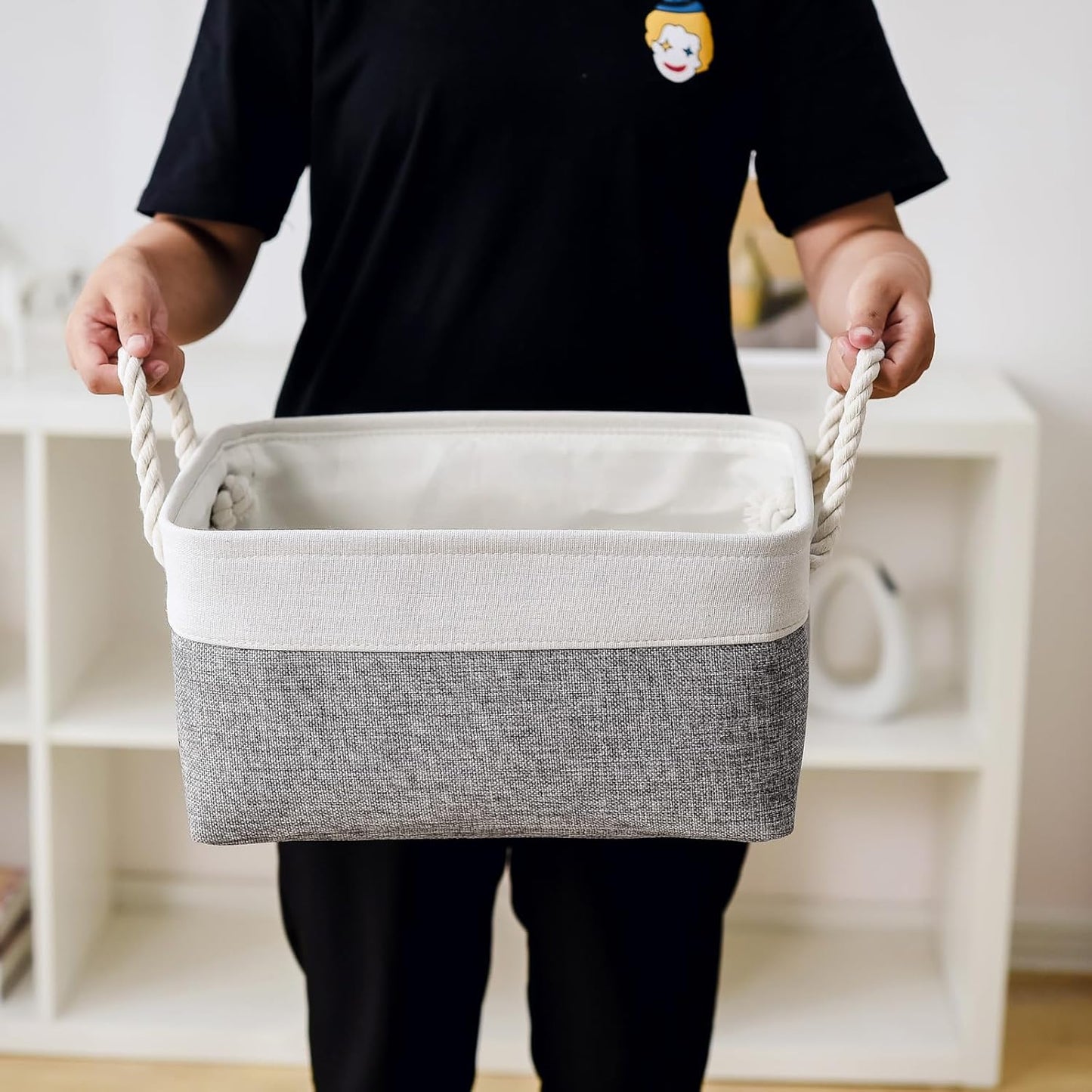 TheWarmHome Organization and Storage Basket for Shelves - 1 Pack 14x10x6.7 inch Collapsible Storage Bins, Fabric Storage Cubes for Closet Organizer Toy Gift Cloth (White & Grey)