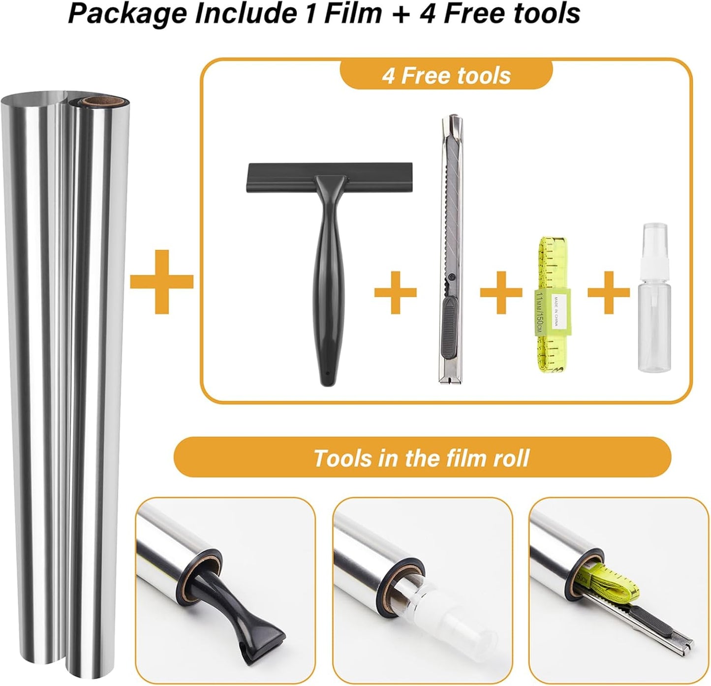 Kromapolis One Way Window Privacy Film Reflective Mirror Home Window Tint, Daytime Privacy Heat Control Anti UV Glass Tinting Static Cling (Silver, 29.5 x 157.4 inch)