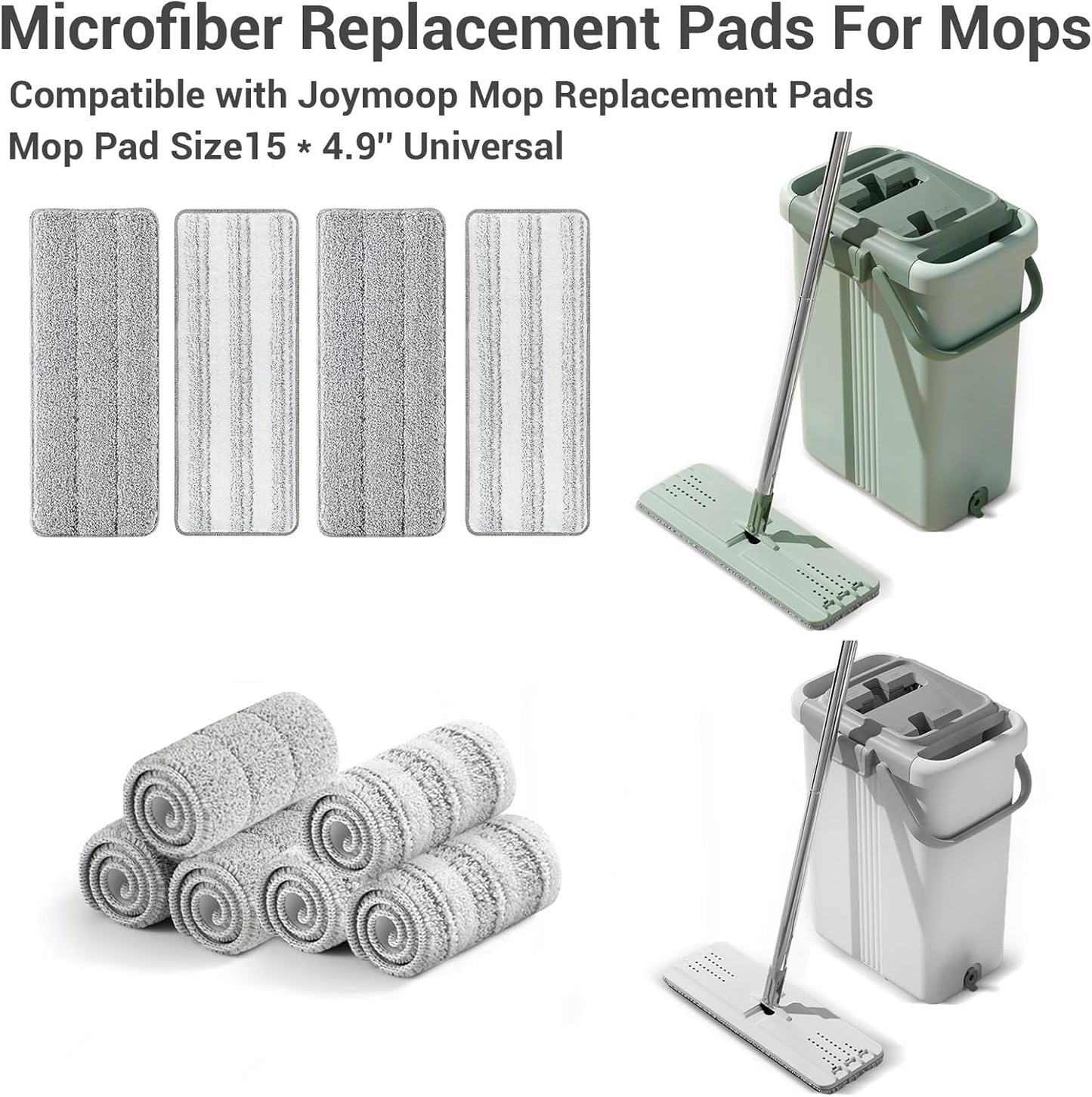 10Pcs Joymoop Mop Replacement Pads, 15 * 4.9'' Universal Mop Pads Mop Head Refills Washable Wet Mop, Compatible with Most 11-14” Size Mops