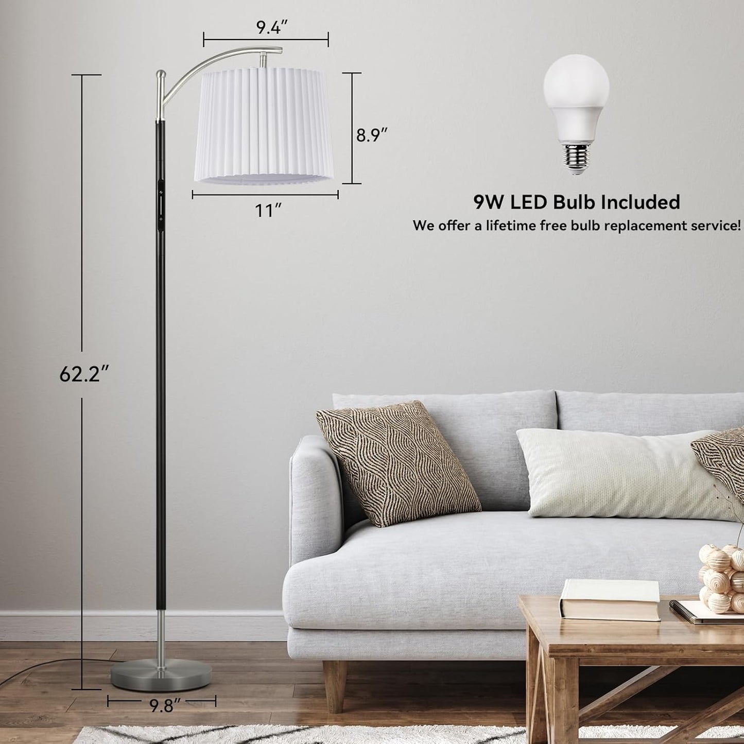 Floor Lamp, LED Floor Lamp with APP & Remote & Touch Control, Stepless Color Temperatures and Brightness, Tall Standing Lamp with Pleated Lampshade for Living Room, Bedroom, Office(Black Nickel)