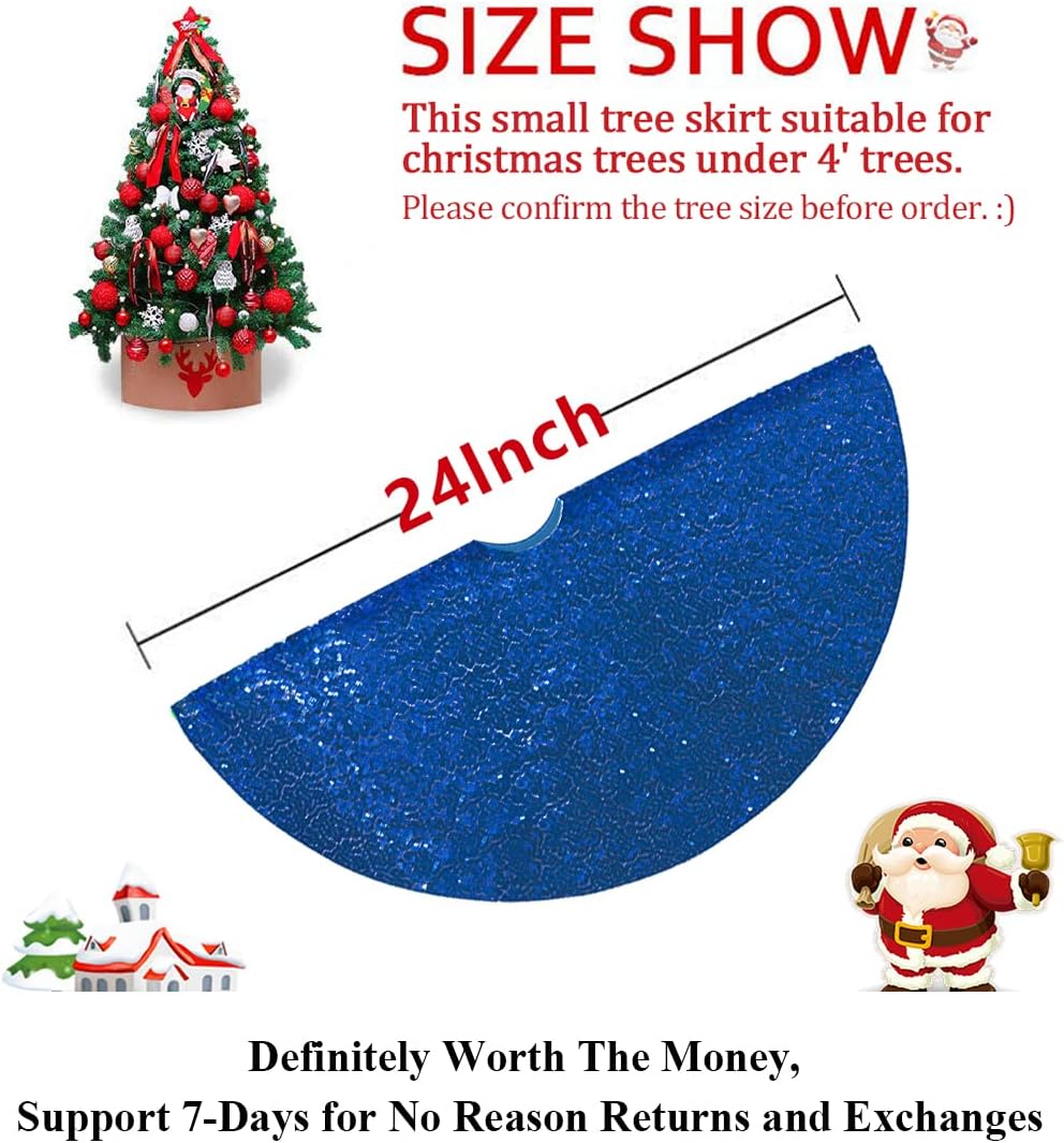 Partisout Sequin Christmas Tree Skirt - Glitter Cotton Colorful Skirt for Halloween (24 in, Royal Blue)