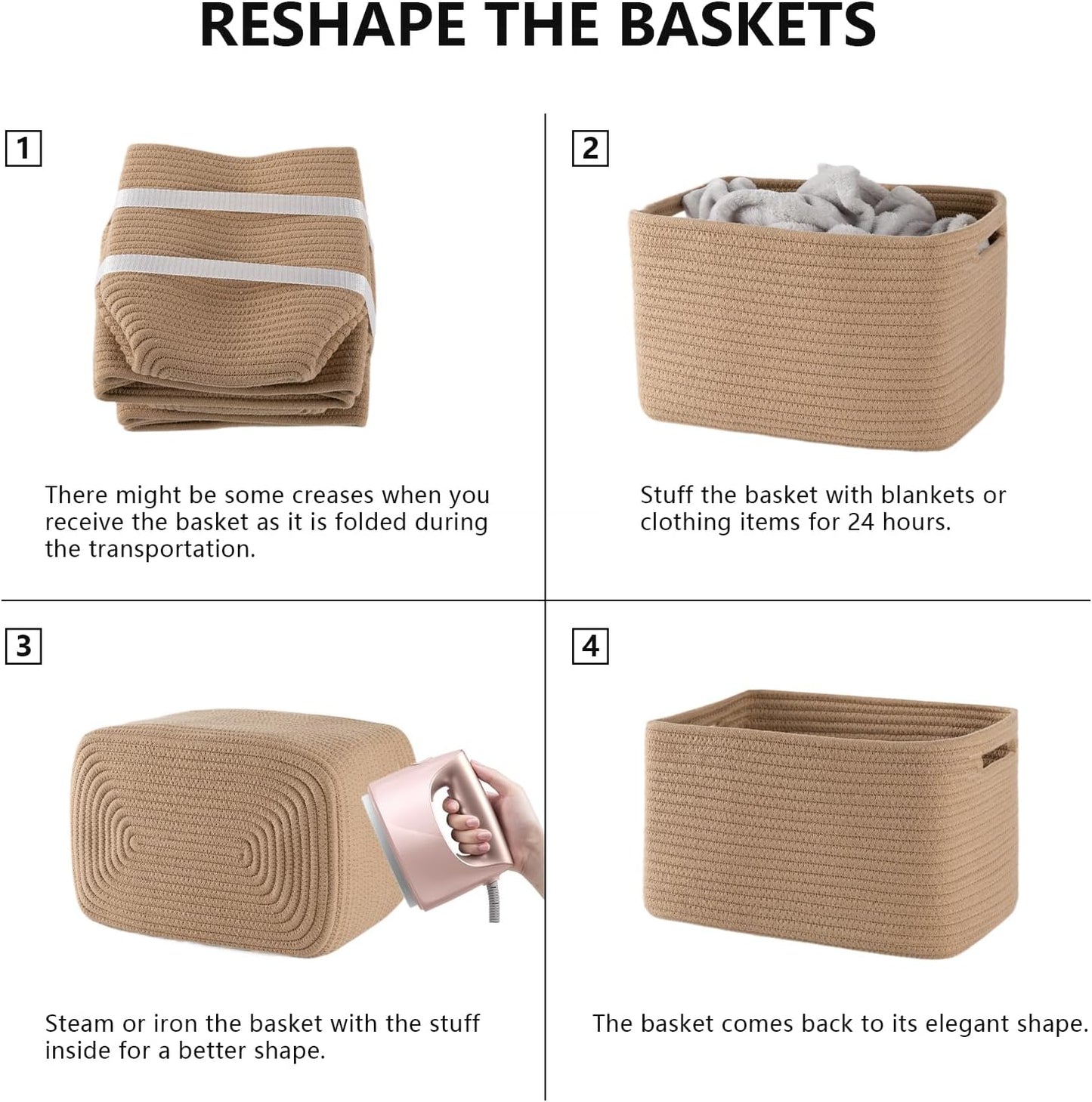 4 Pack Storage Baskets for Organizing, Woven Baskets for Shelves - Perfect for Toys, Books, Towels, and Clothes, Durable Gift Basket Bins Toy Storage, 12.7''L x9''W x7.8''H, Jute