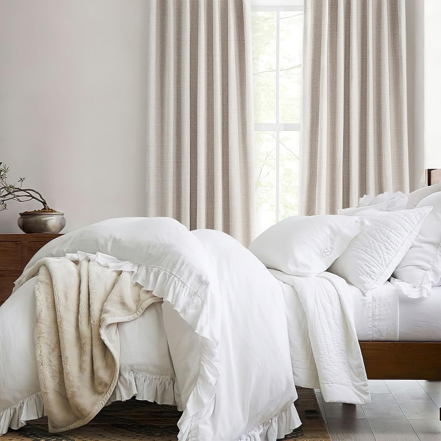 Bedroom Blackout Curtains 63 Inches (5-1/4FT) Long 2 Panel Set,Thermal Curtains for Summer Heat Living Room Darkening Pinch Pleated Short Drapes for 62 Inch Window Pinch Pleated(40"x63"x2 Light Linen)