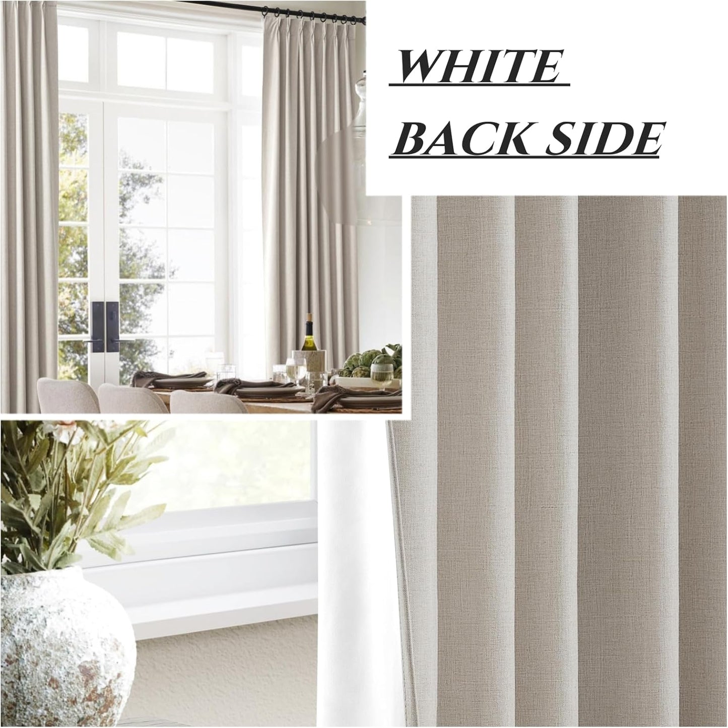 Linen Pinch Pleated Curtains 102 Inches Long Heavy Duty Thermal Insulated Custom Extra length Burg for Dining Room Cottage Total Blackout 48/60/72 Wide Window Treatments Drapes with Hook 2 Panels