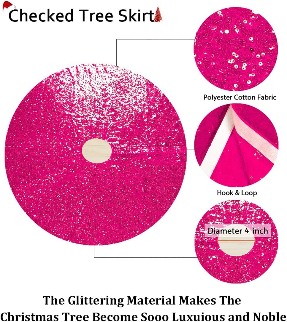 Partisout 48Inch Sequin Tree Skirt Christmas Skirts for Xmas Hawaii Rustic Cartoon Elegant Halloween Trees (Hot Pink)