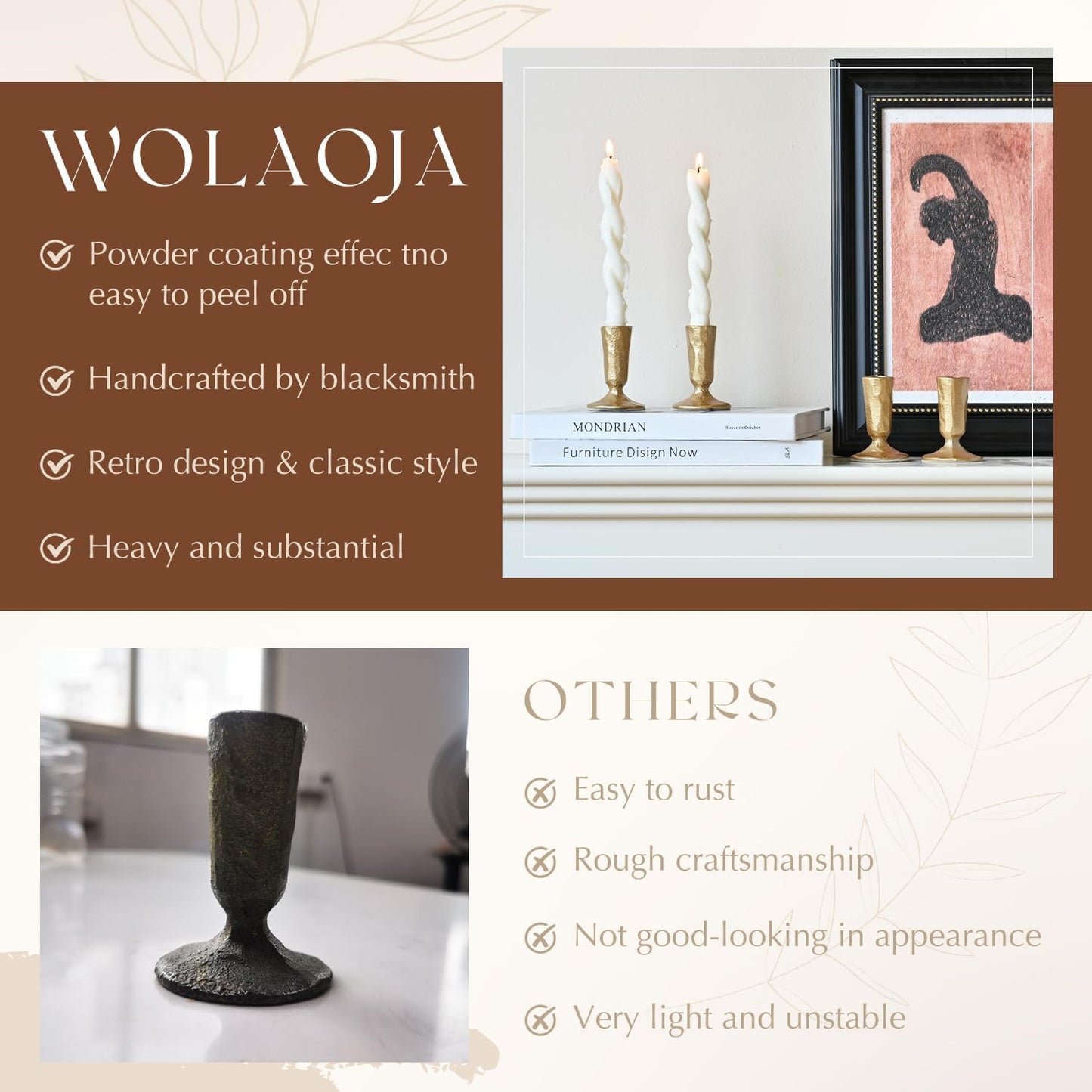 Candle Sticks Holder Decor, Set of 4 Vintage Gold Candle Holders, Modern Decorative Tapered Candlestick Holders Centerpiece for Dining Table Centerpiece, Wedding, Party Decor