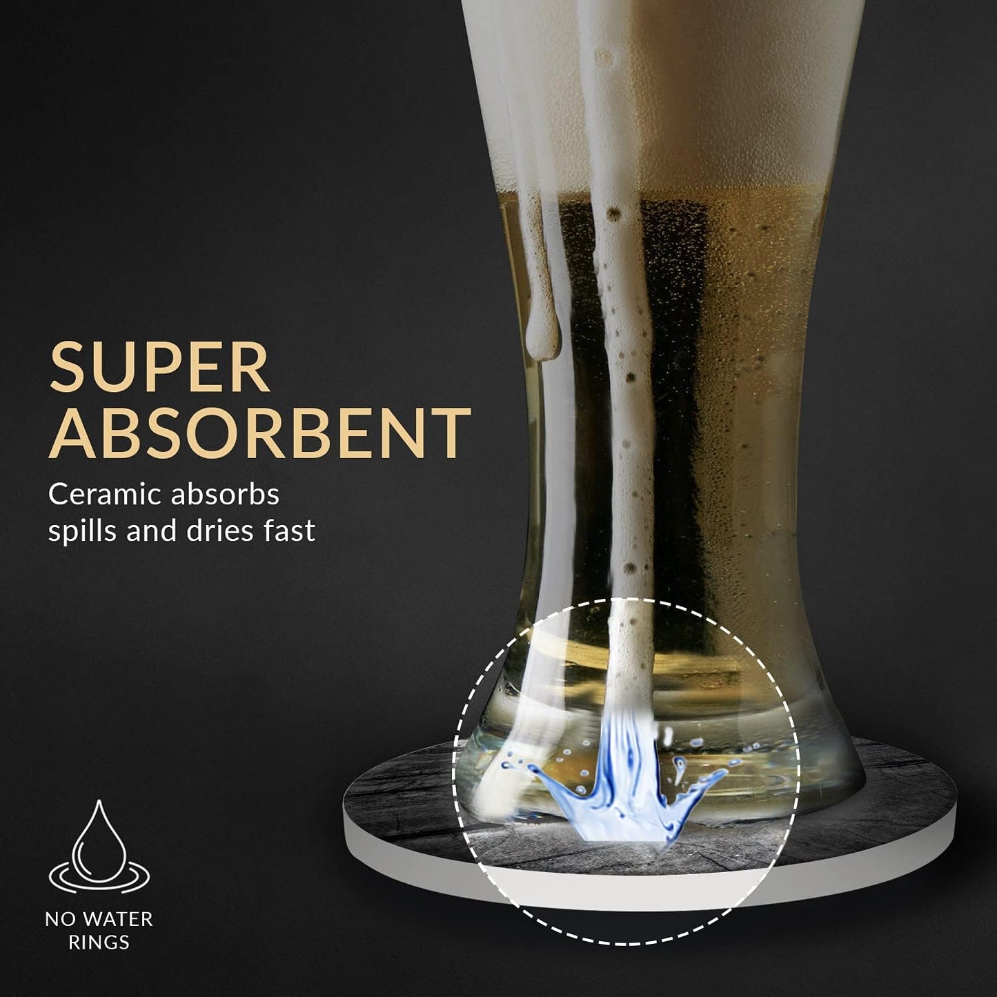 Emerson Coasters for Drinks Absorbent – Natural Stone Drink Coasters Set with Holder, Coasters for Coffee Table, Wooden Tabletop Protection Marble Style – 100% Heavy Duty Set of 6 (Obsidian)