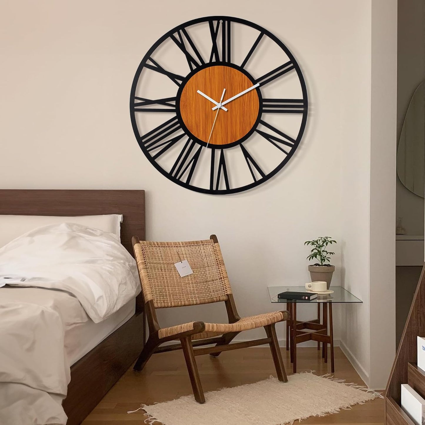 LEIKE 30" Oversized Large Wall Clocks,Silent,Non Ticking,Battery Operated Modern Round Big Wood Decorative Metal Wall Clock for Living Room, Bedroom,Kitchen,Farmhouse,Office Decor - Black,30 Inch