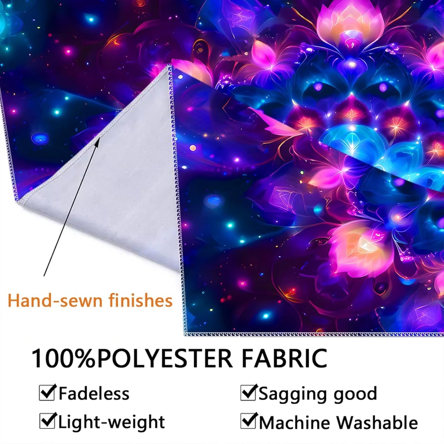 PSYHILAR Blacklight Mandala Tapestry for Bedroom, Psychedelic Black Light Posters for Adults and Teens, Colorful UV Reactive Aesthetic Bohemian Art Wall Hanging Decor (80 x 60 Inches)