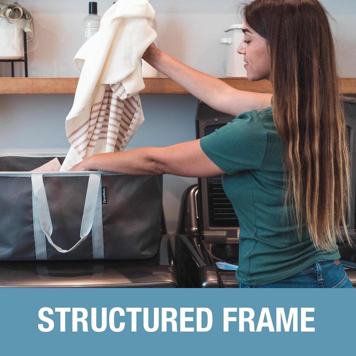 CleverMade Collapsible Laundry Tote - LUXE Navy Noir Cream 2Pack 50L - Foldable Storage Organization Container Clothes Laundry Room Storage Solution