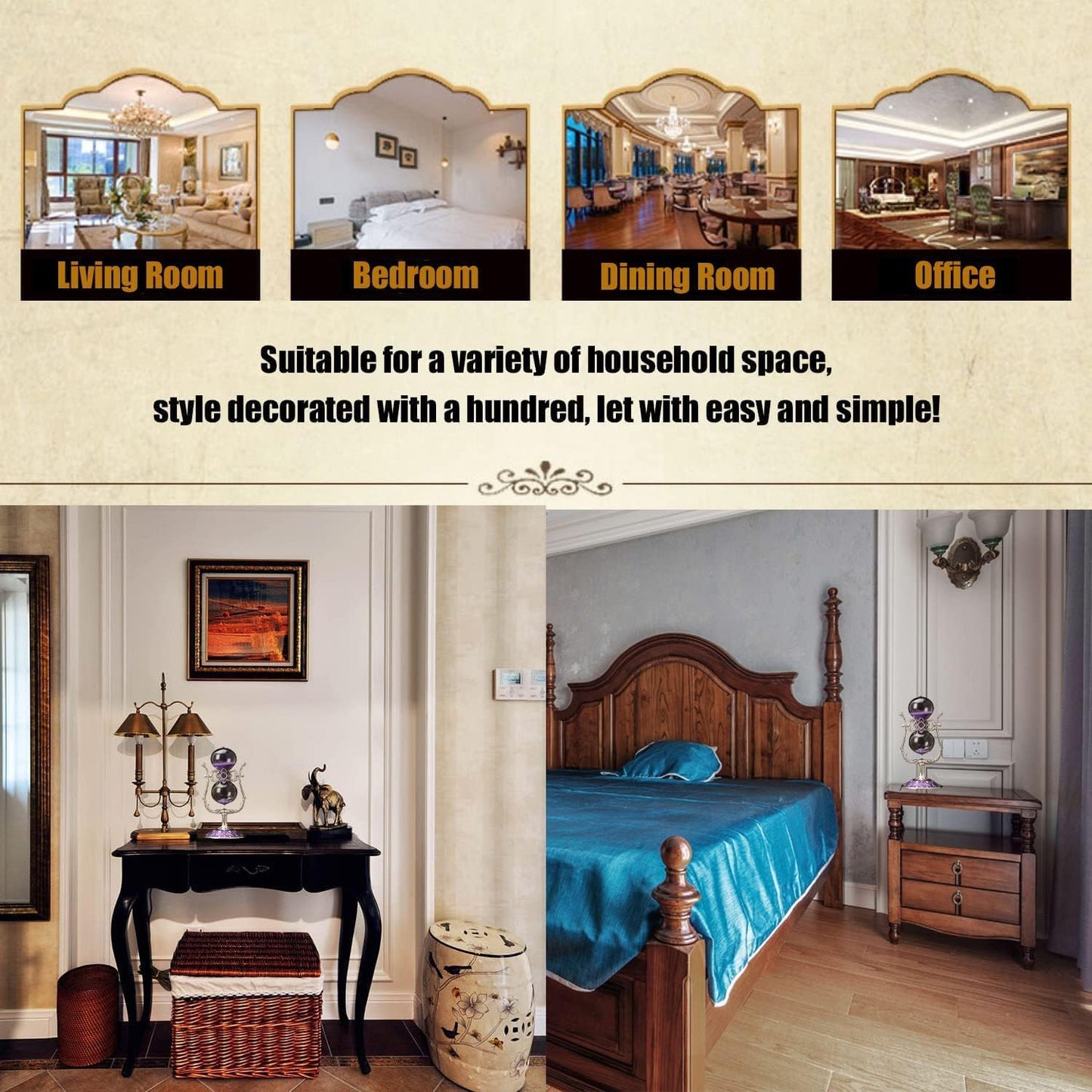 Sanduhr 30 Minuten,Hour Glass,360° flip Metal Vintage Hourglass,Hourglass Decor,for Home Decoration Office Desk Wedding Party Decor Kitchen Timer (Purple Sand)