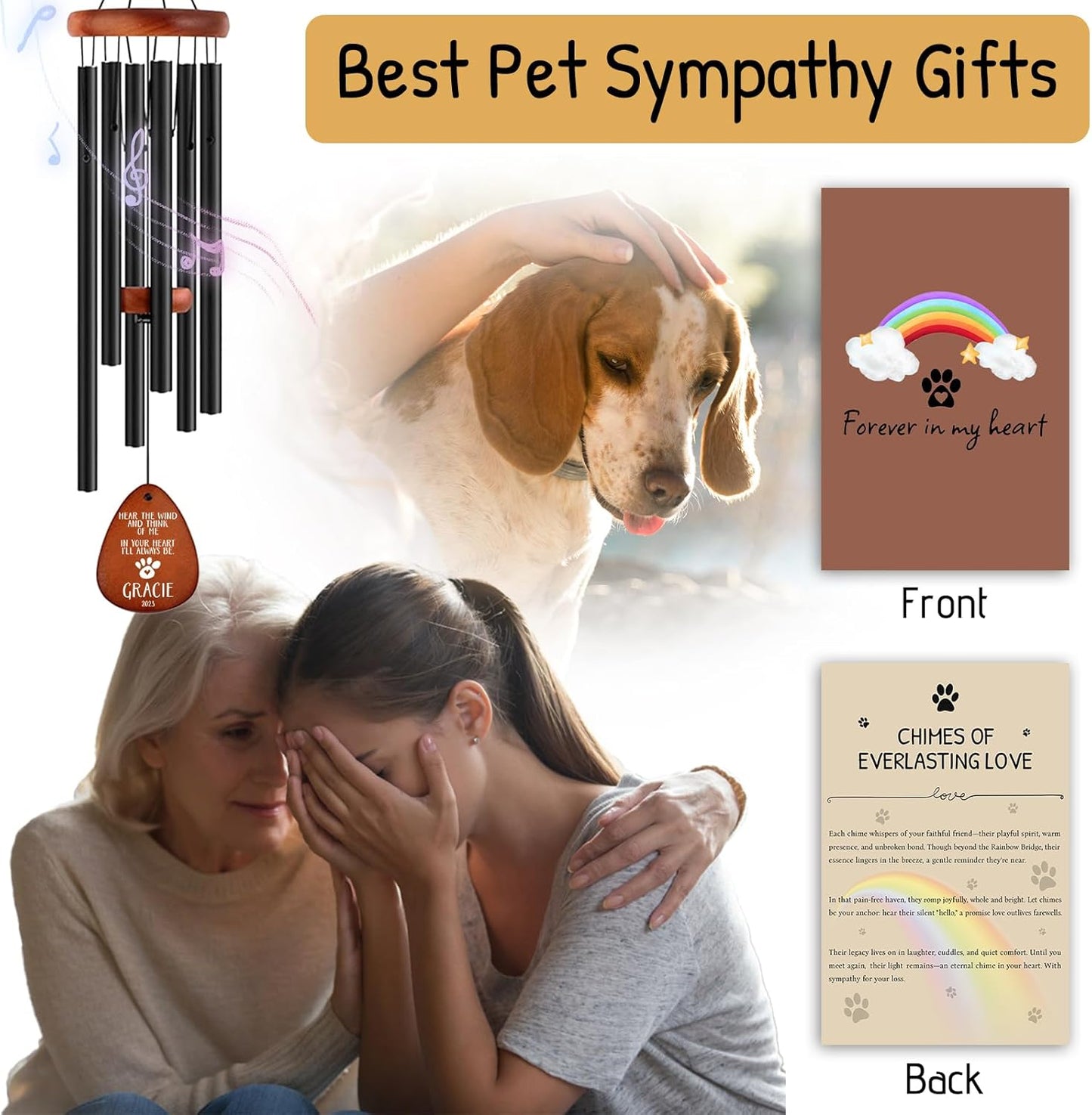 Personalized Pet Memorial Wind Chimes - Dog Memorial Gifts for Loss of Dog,Dogs Remembrance Bereavement Gift,Custom Pet Loss Sympathy Gifts in Memory of Dogs Cats (Design 1)