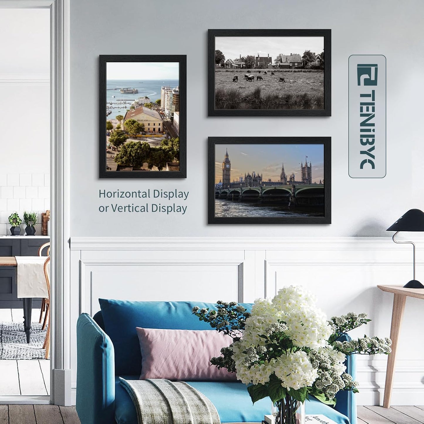 13x19 Picture Frame 3 pk, Textured Black Solid Wood Poster Frame, HD Tempered Glass, Wall Gallery Frame