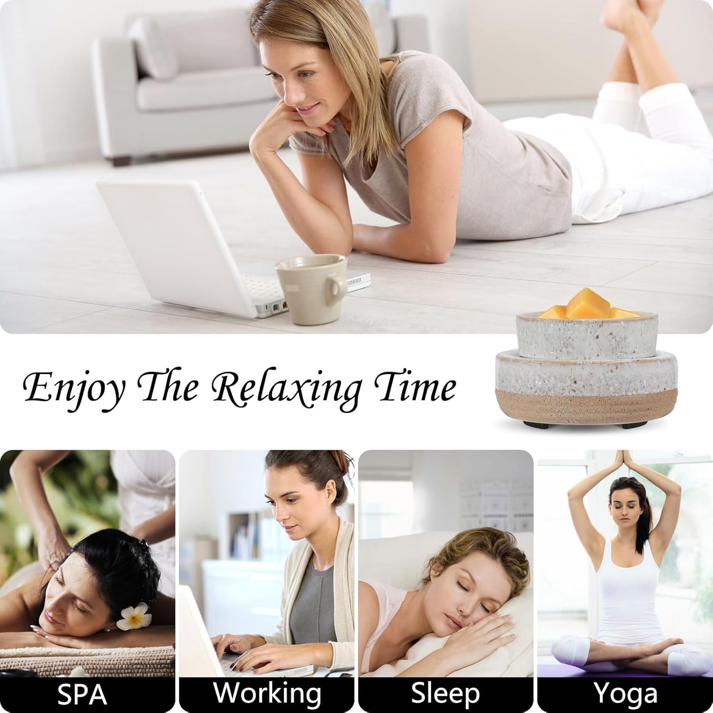 Wax Melt Warmer, Ceramic Candle Melter Melting Wax 3-in-1 Oil Burner Electric Fits Yankee Large Jar, Scented Candle Holder for Home Decor Gifts for Mom Grandma Women Girls