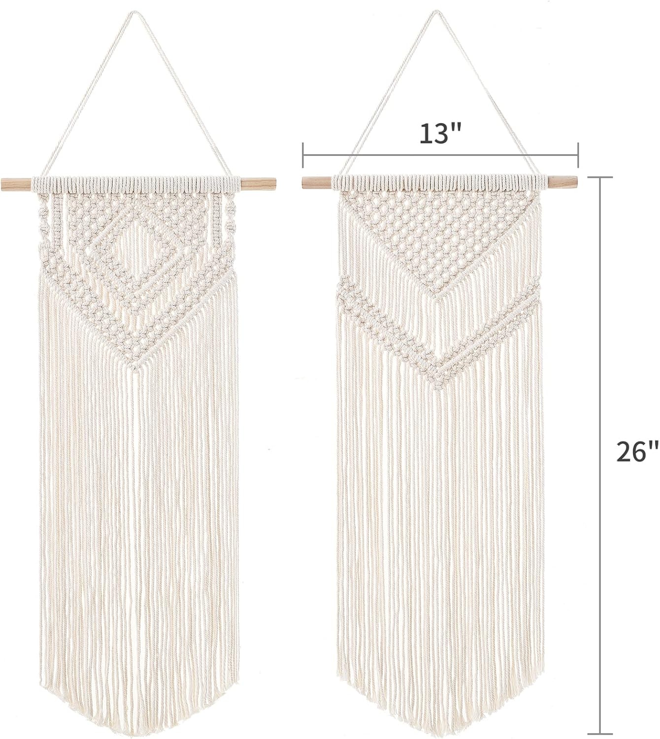 Dahey 2 Pcs Macrame Wall Hanging Woven Tapestry Wall Art Decor - Beautiful for Boho Home Decor, Apartment, Nursery, Party Decorations, 26" L×13" W, Medium