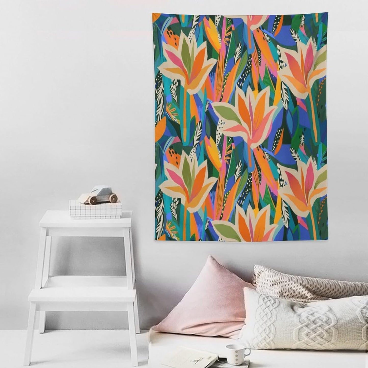 ICMOLYYENLO Boho Green Leaves Tapestry, Mid Century Abstract Tropical Palm Leaves Modern Minimalist Geometric Wall Hanging, Neutral Home Decor Art for Living Room Bedroom Dorm 50x60 Inch