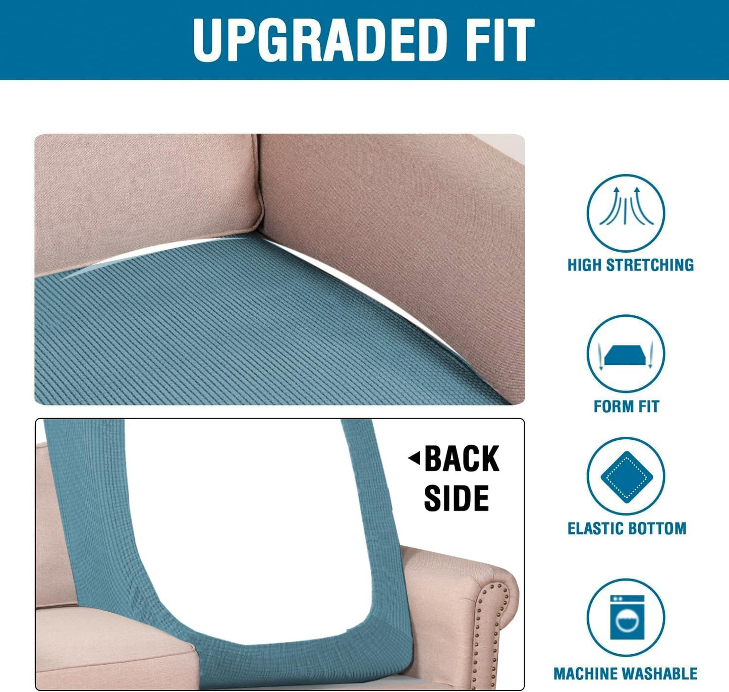 H.VERSAILTEX Super Stretch Individual Chaise Cover Sectional Couch Covers for L Shaped Sofa Both Left/Right Featuring Thick Jacquard Textured Twill Fabric (1 Piece Chaise Cover, Storm Blue)