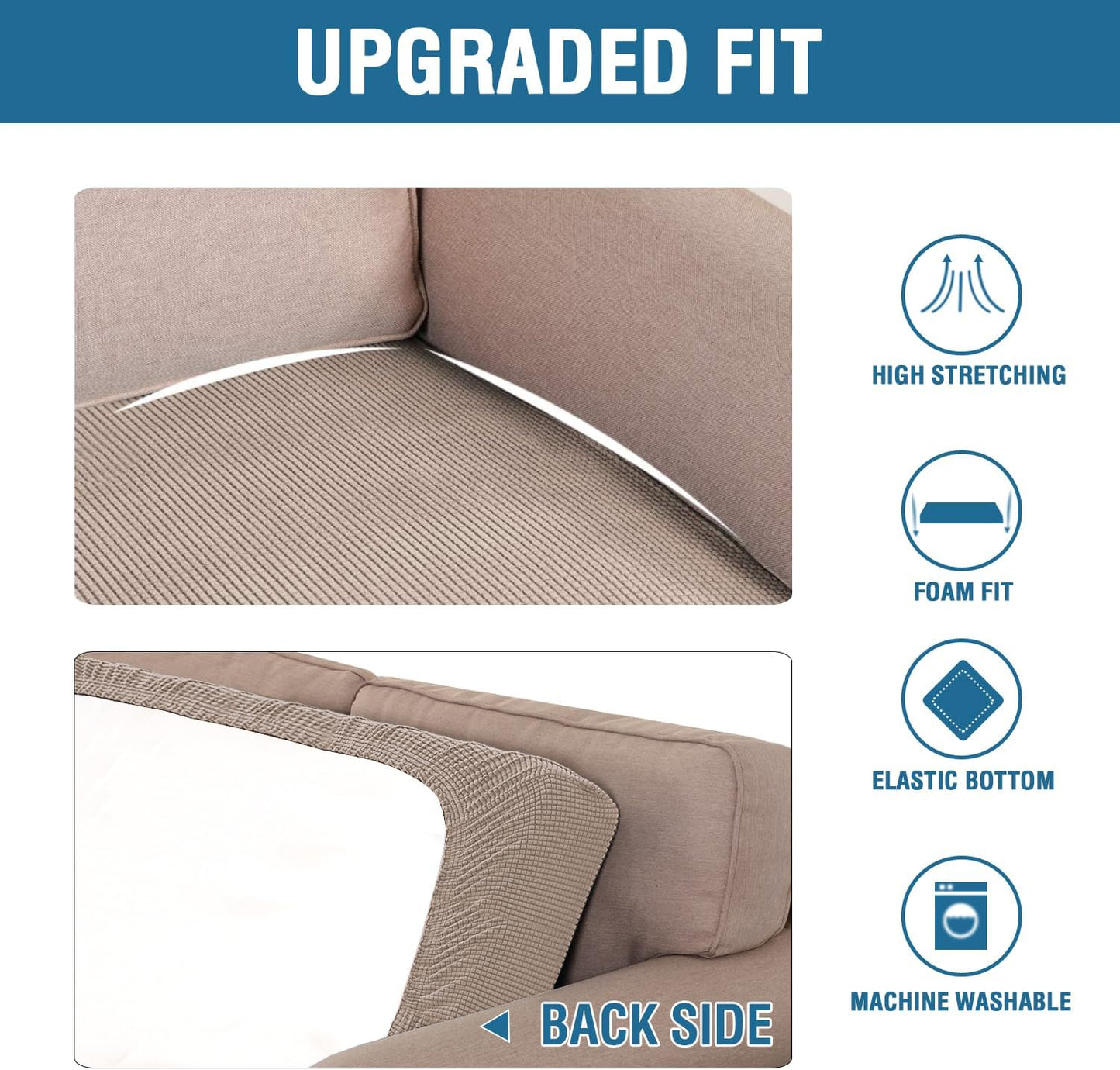 H.VERSAILTEX Super Stretch Individual Seat Cushion Covers Sofa Covers Couch Cushion Covers Slipcover Sets Thick Jacquard Textured Twill Fabric (1 Piece Sofa Cushion Cover, Sand)