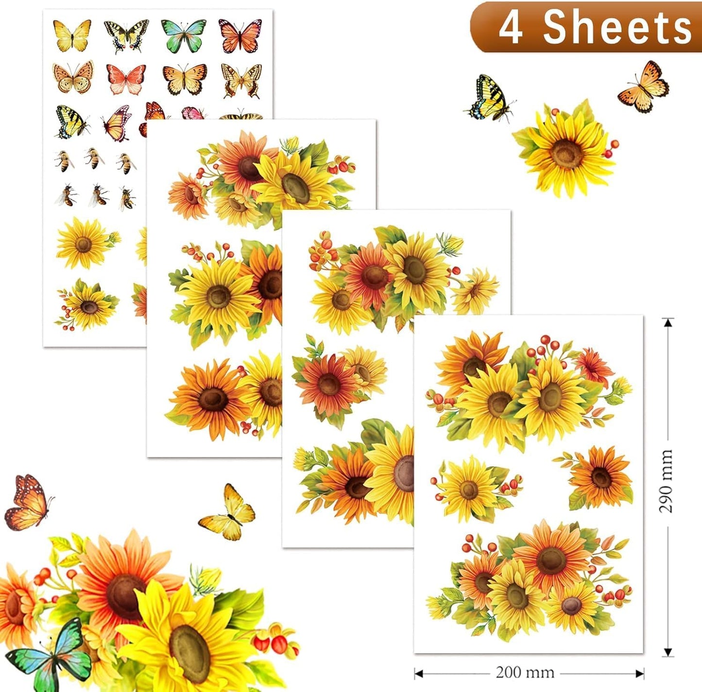 Sunflower Butterfly Window Clings Fall Window Decorations | Large-Size Clings for Glass Double-Sides Window Stickers for Glass Home Bedroom Nursery Room Windo Decals 44 Pcs in Total