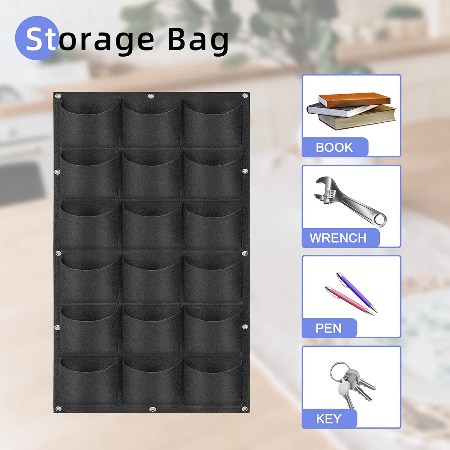 18 Pockets Hanging Planter Bags, Hanging Vertical Wall Mounted Plant Planting Grow Bags, Herb Garden Planter Outdoor Indoor Growing Bag, Gardening Vertical Greening Flower Container(1m×0.5m, Black)