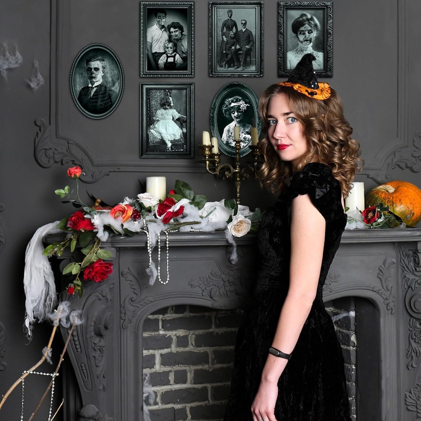 6 Pack Halloween Decoration 3D Changing Face Moving Gothic Horror Picture Frames Portrait, Waterproof, Full adhesive backing, Spooky Halloween Wall Decor For Haunted Mansion Castle Masquerade Party