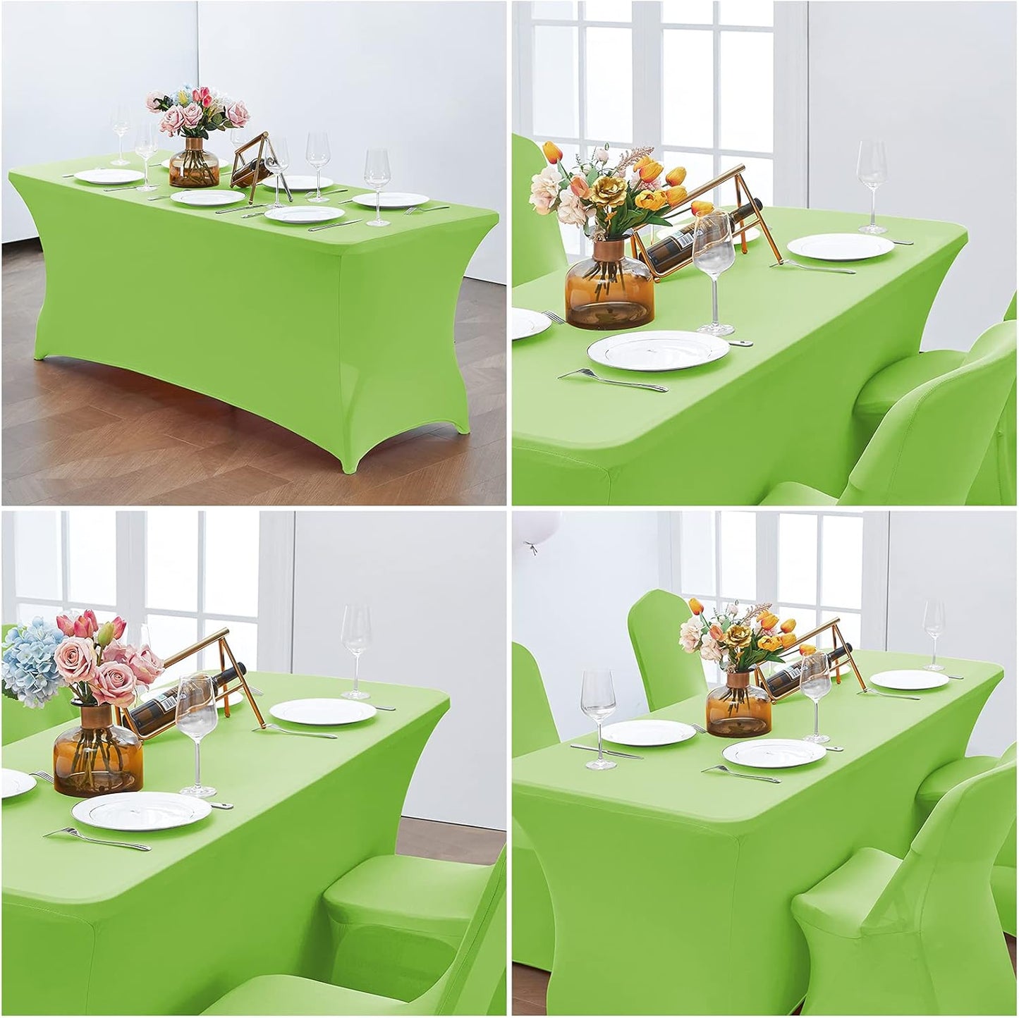 CWK 6FT Waterproof Stretch Spandex Table Cover for Rectangular Tables - Elastic Fitted Tablecloth for Folding Tables,Wrinkle Resistant Table Cloth for Parties, Weddings, Banquets & Events(Light Green)