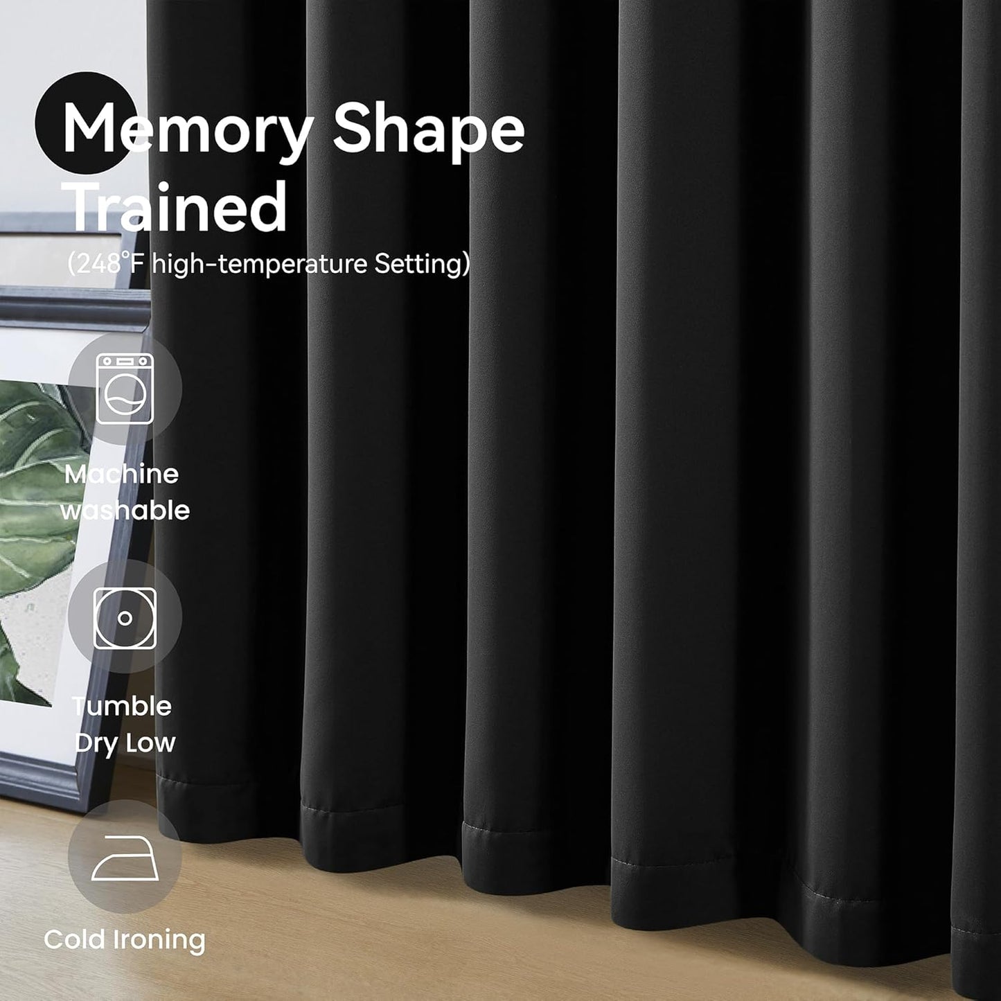 KangBang Pinch Pleated Blackout Curtains 90 Inch Long for Bedroom, Thermal Insulated Privacy Assured Memory Shape Window Curtains with Adjustable Hooks 2 Panels,40Wx90L, Black