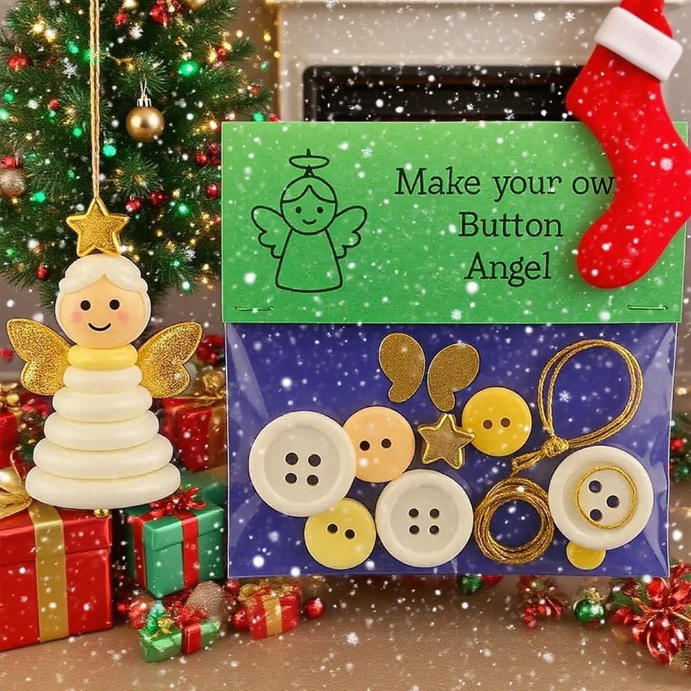 DIY Christmas Button Ornament Making Set - Snowman/Santa/Angel, Fun Holiday Craft Kit for All Ages, Ideal Xmas Tree Hanging Decor & Festive Gifts (E 8)